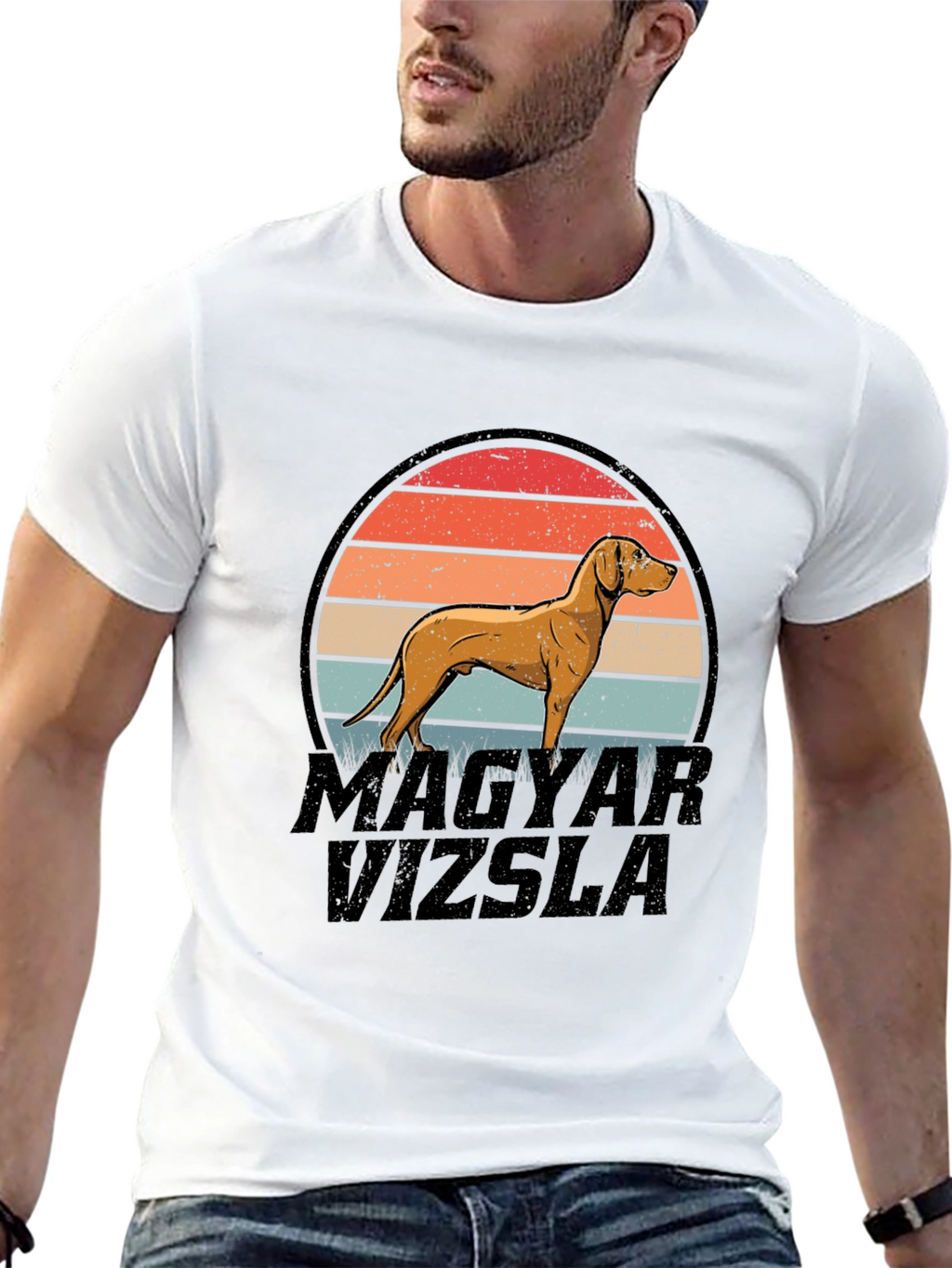 Magyar Vizsla Dog Retro Sunset T-Shirt