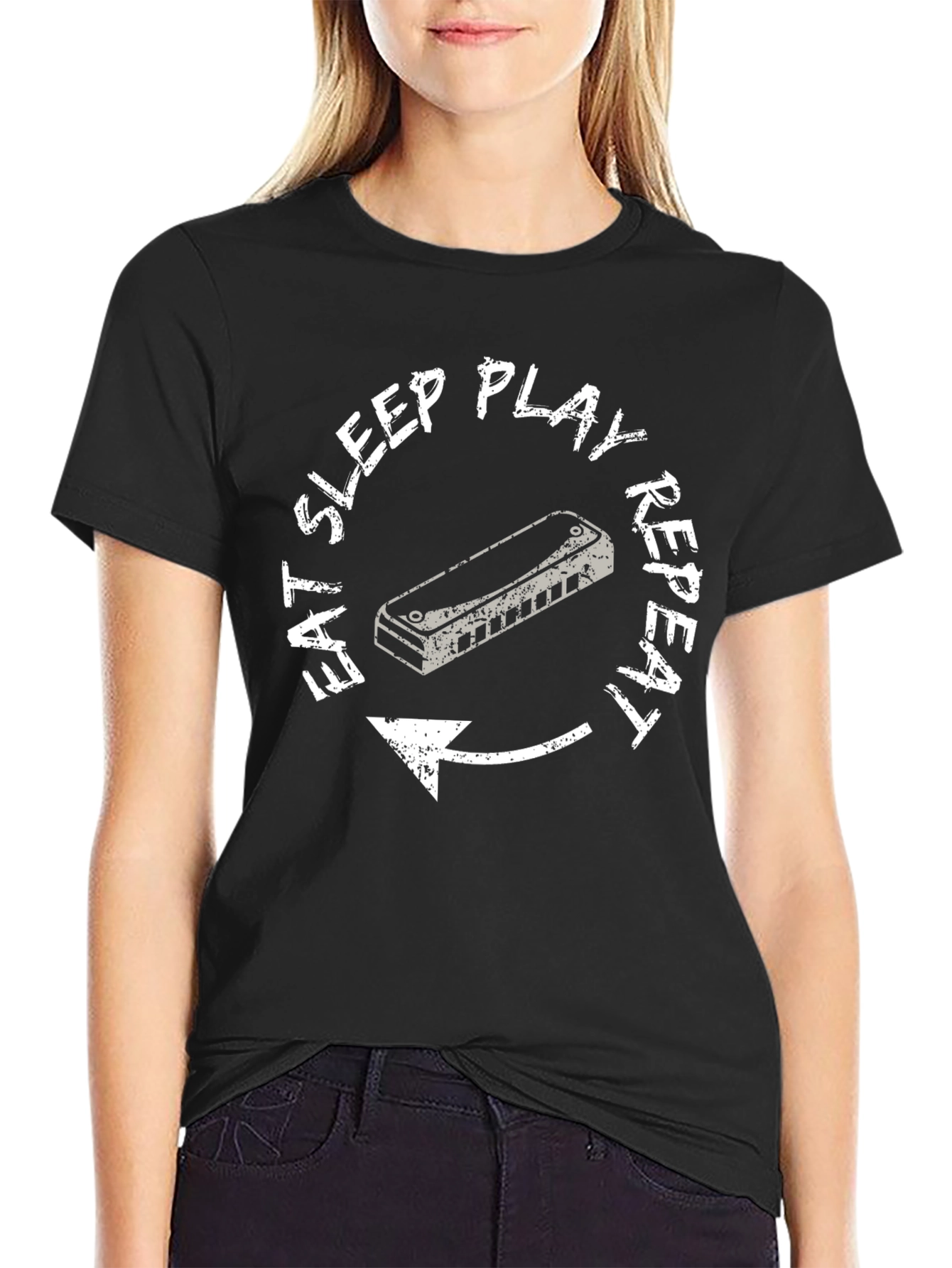 Eat Sleep Play Harmonica Repeat T-Shirt - Music Lover Tee