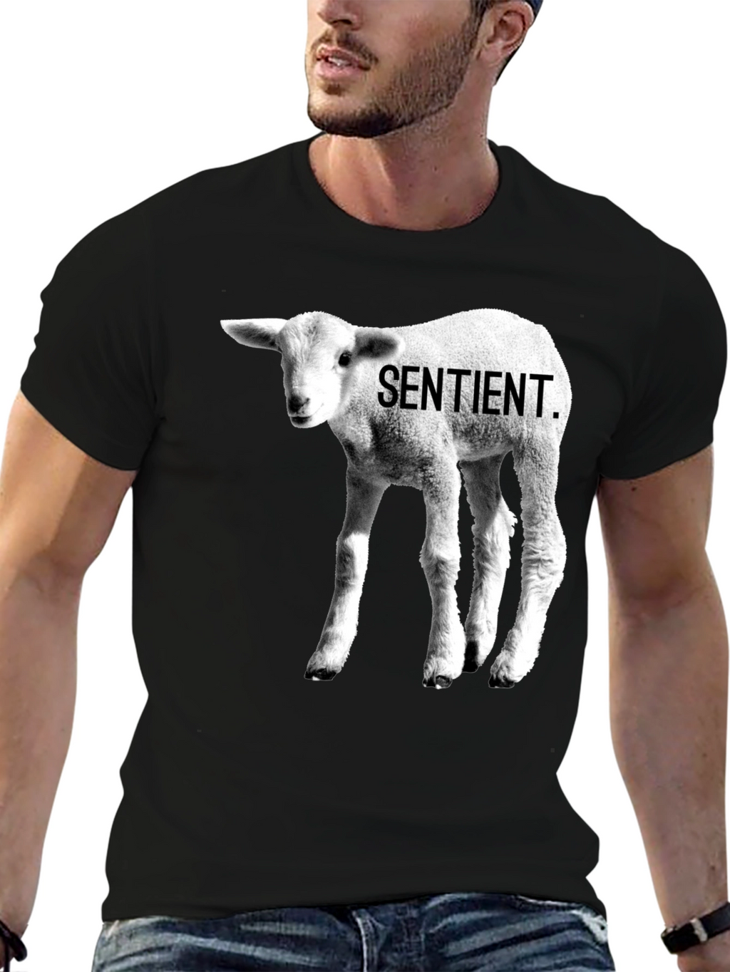 Sentient Lamb Graphic Tee - Black Cotton T-Shirt