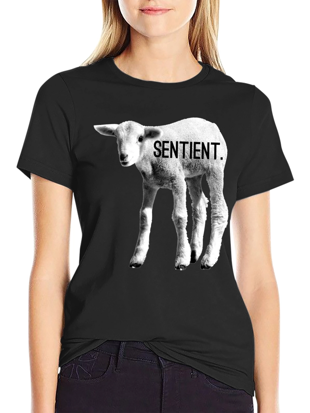Sentient Lamb Graphic Tee - Black Cotton T-Shirt