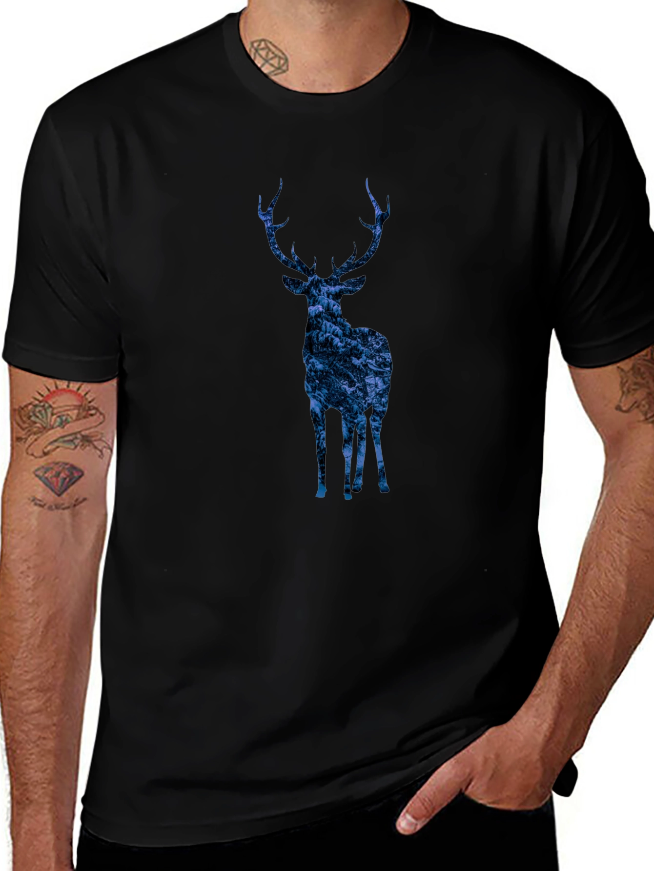 Nature Deer Graphic Tee - Trendy Mens Black T-Shirt