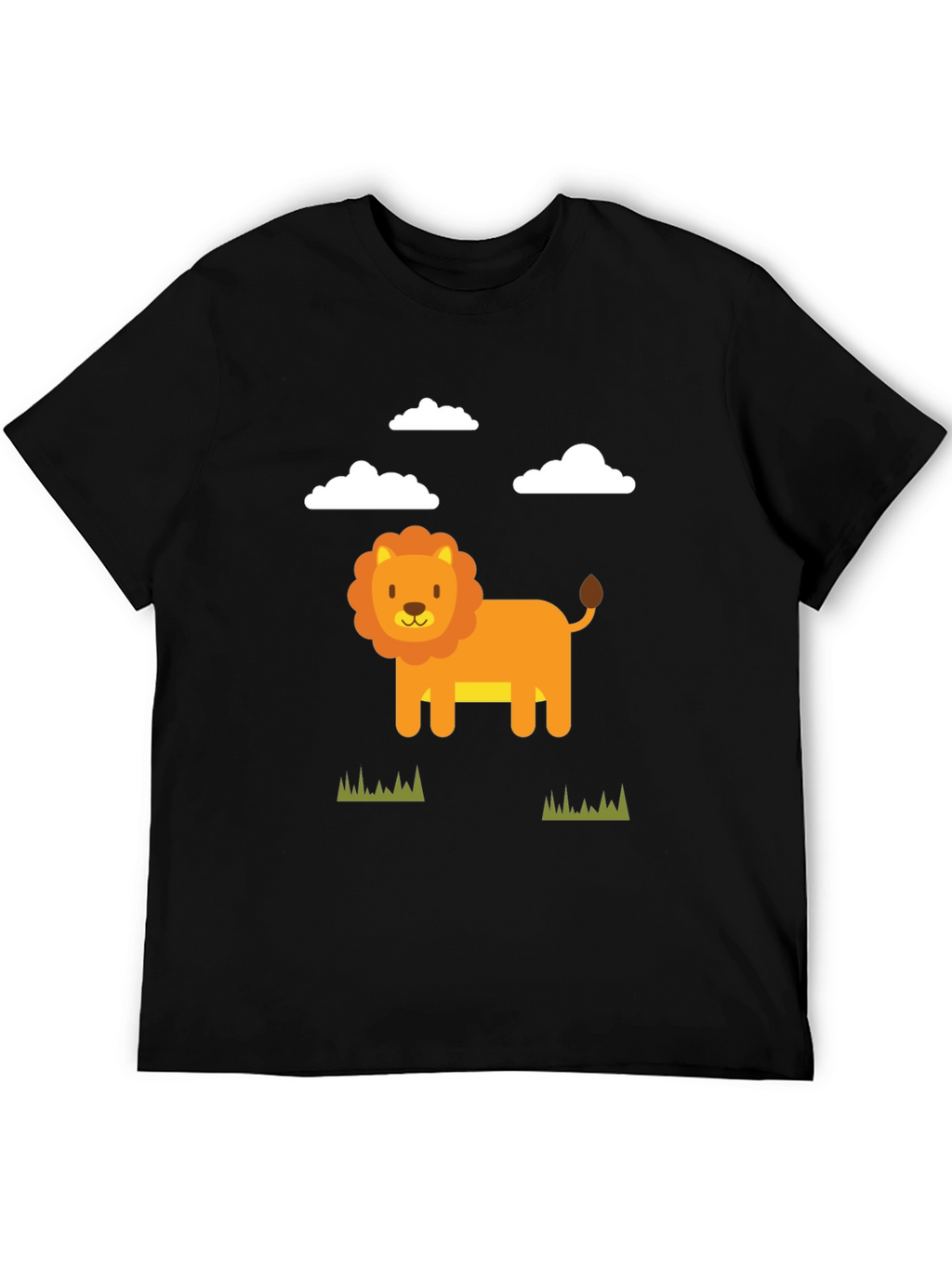 Cute Cartoon Lion Graphic Tee - Black