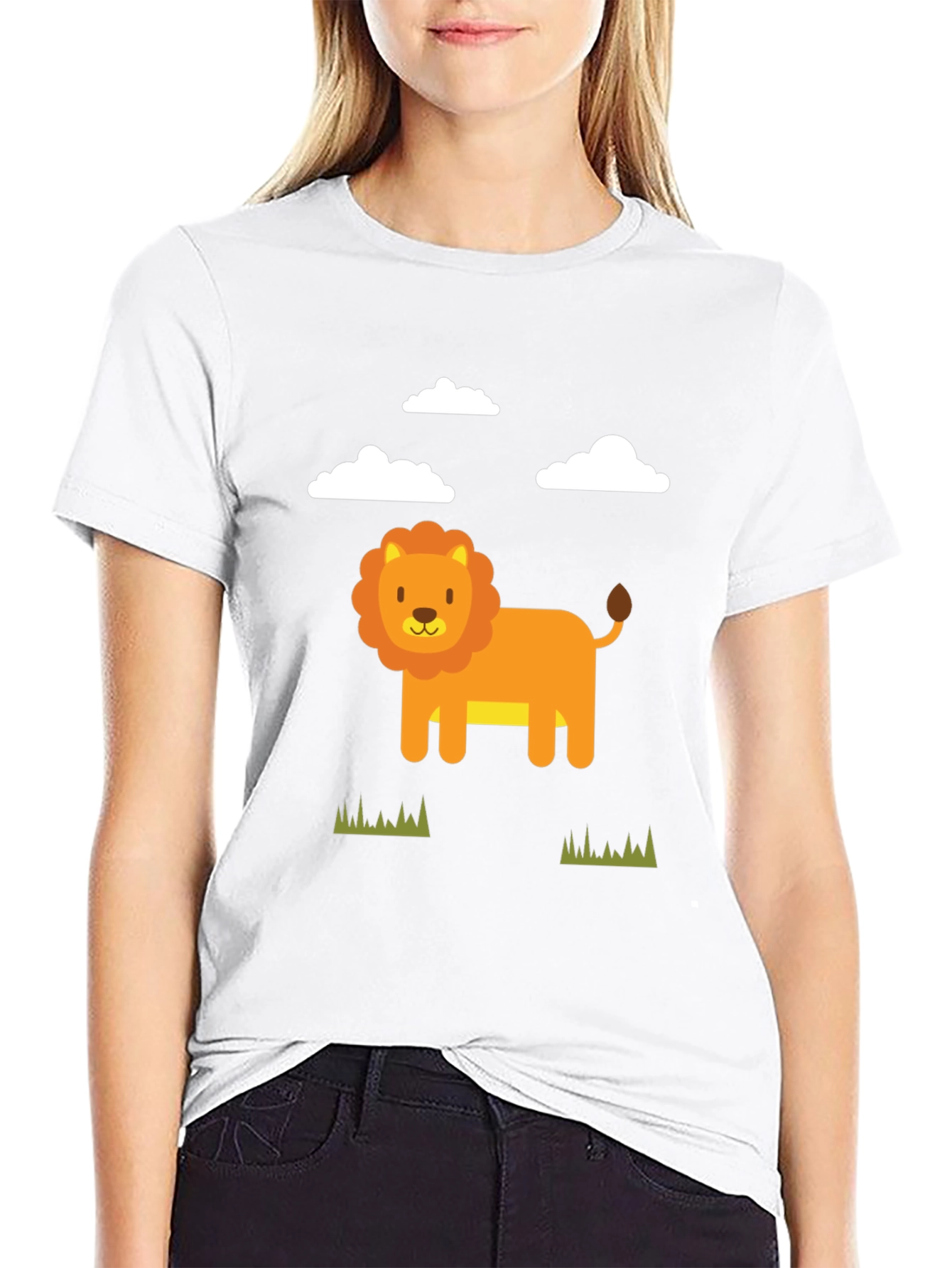 Cute Cartoon Lion Graphic Tee - Black