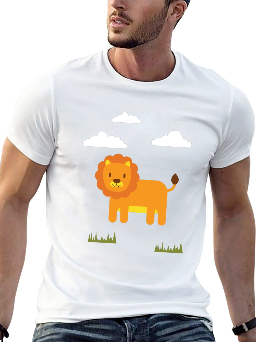 Cute Cartoon Lion Graphic Tee - Black