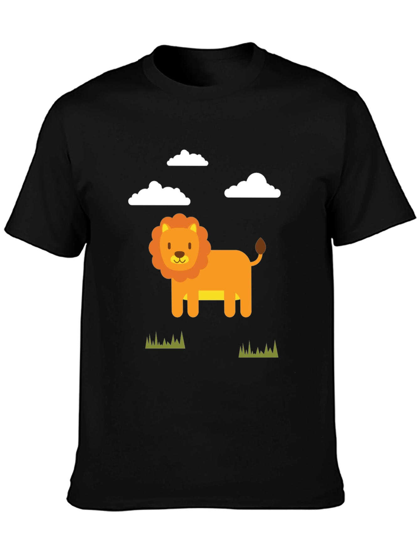 Cute Cartoon Lion Graphic Tee - Black