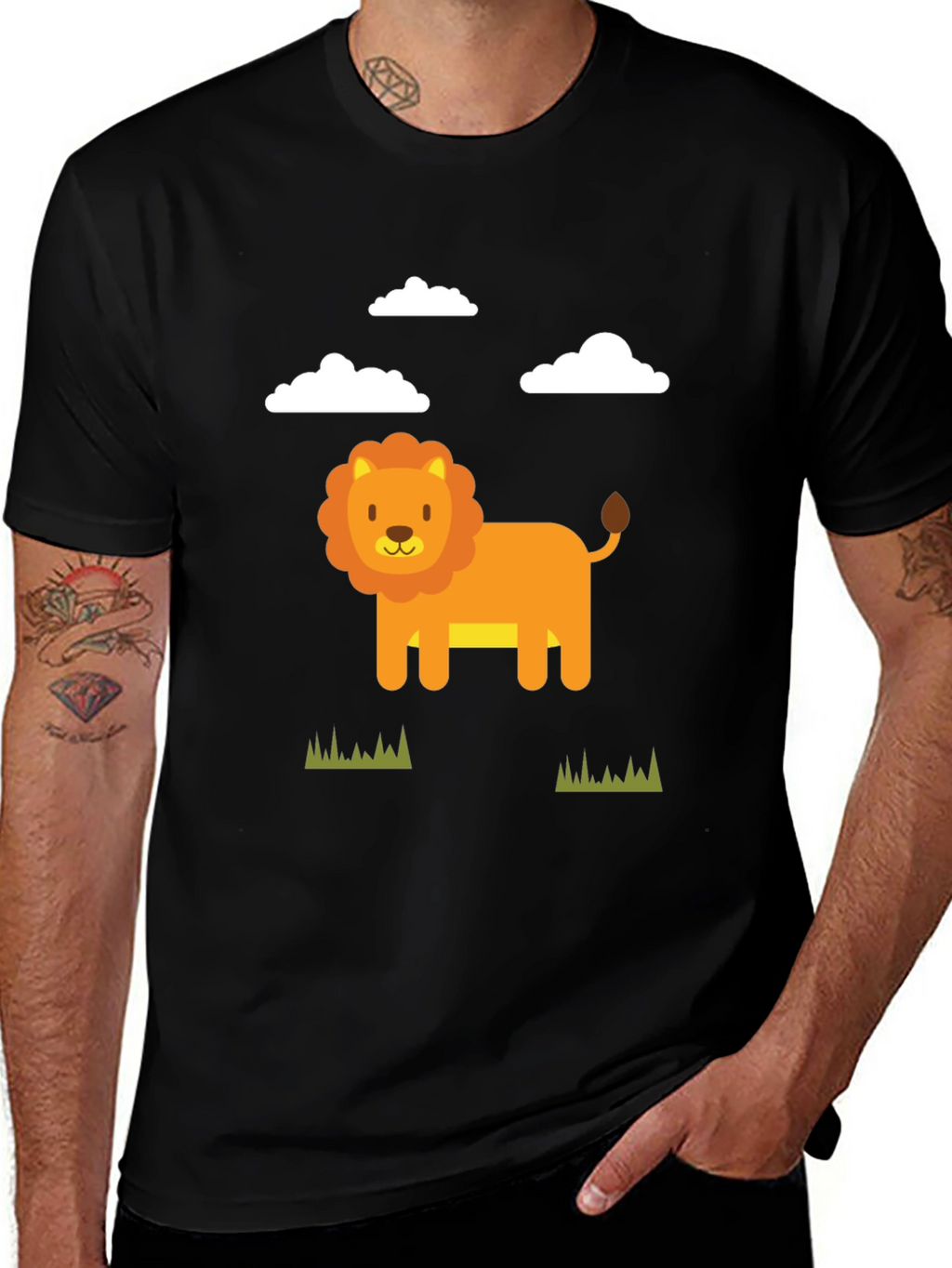 Cute Cartoon Lion Graphic Tee - Black