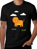 Cute Cartoon Lion Graphic Tee - Black