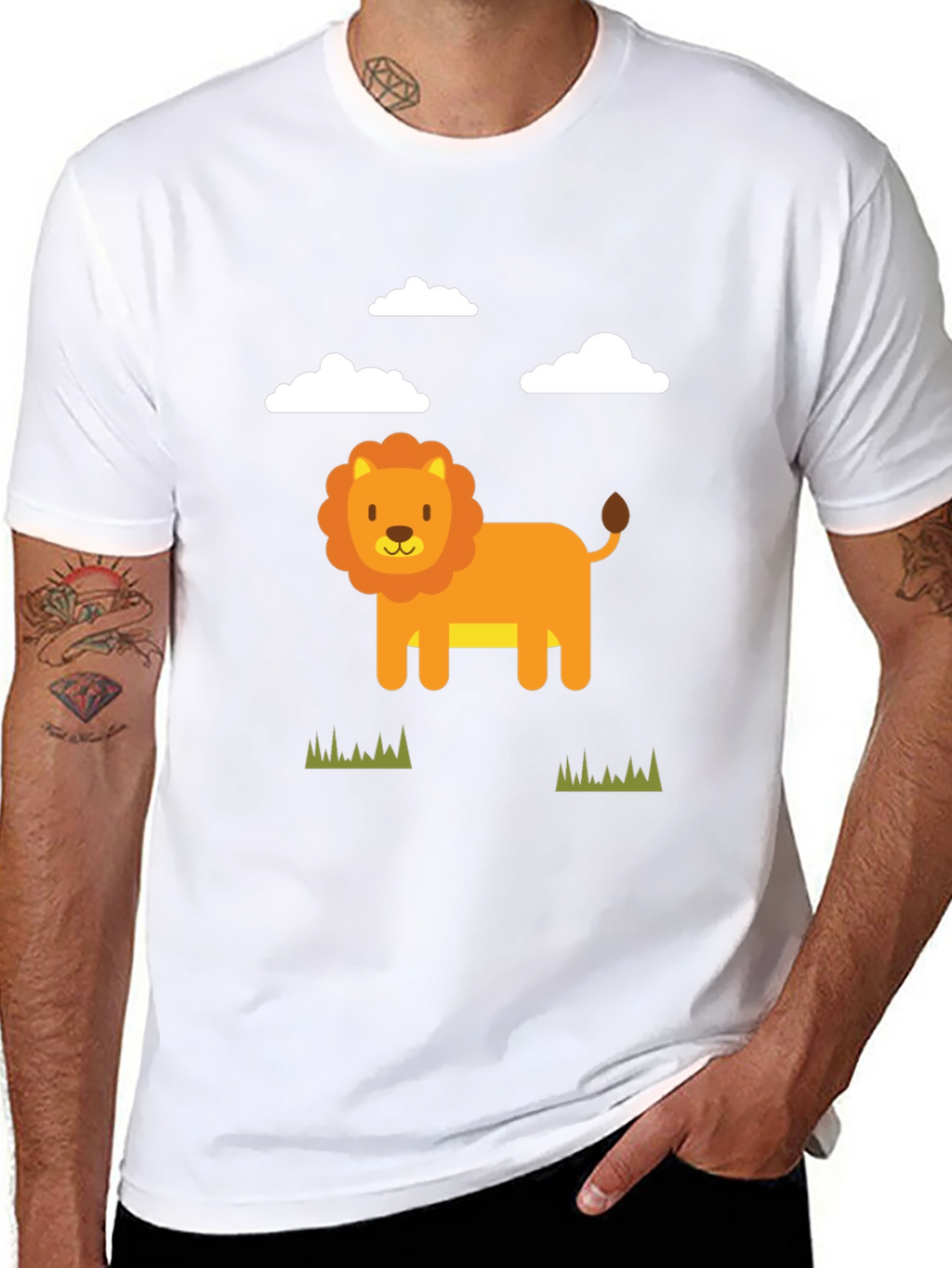 Cute Cartoon Lion Graphic Tee - Black