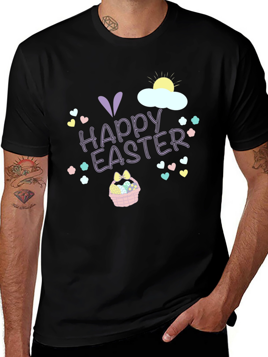 Happy Easter T-Shirt Black Crew Neck