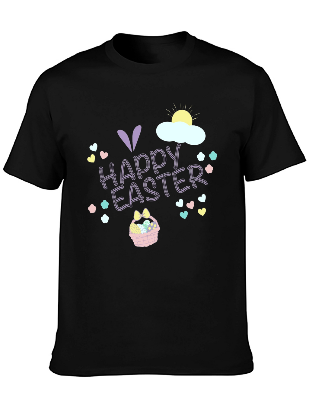 Happy Easter T-Shirt Black Crew Neck