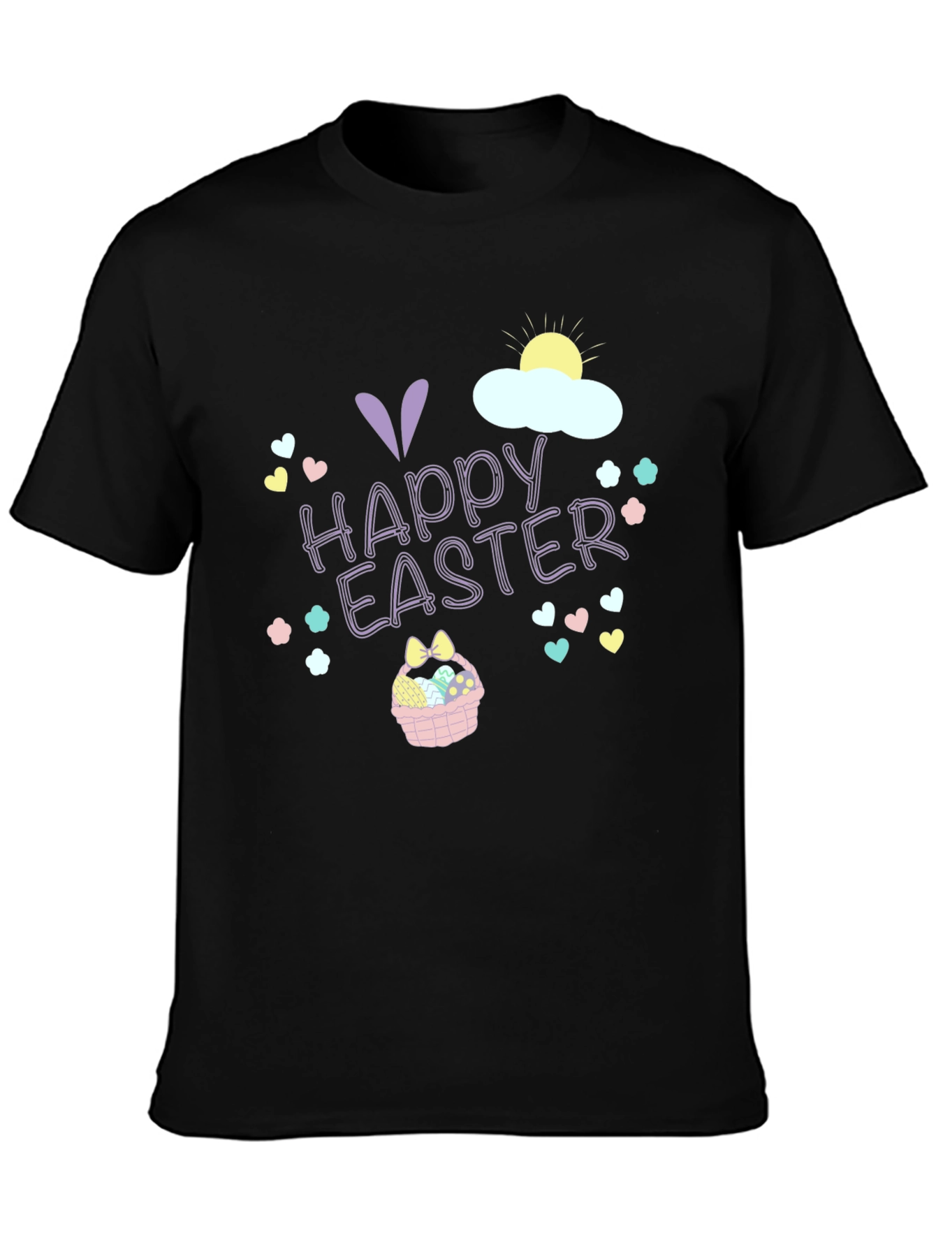 Happy Easter T-Shirt Black Crew Neck