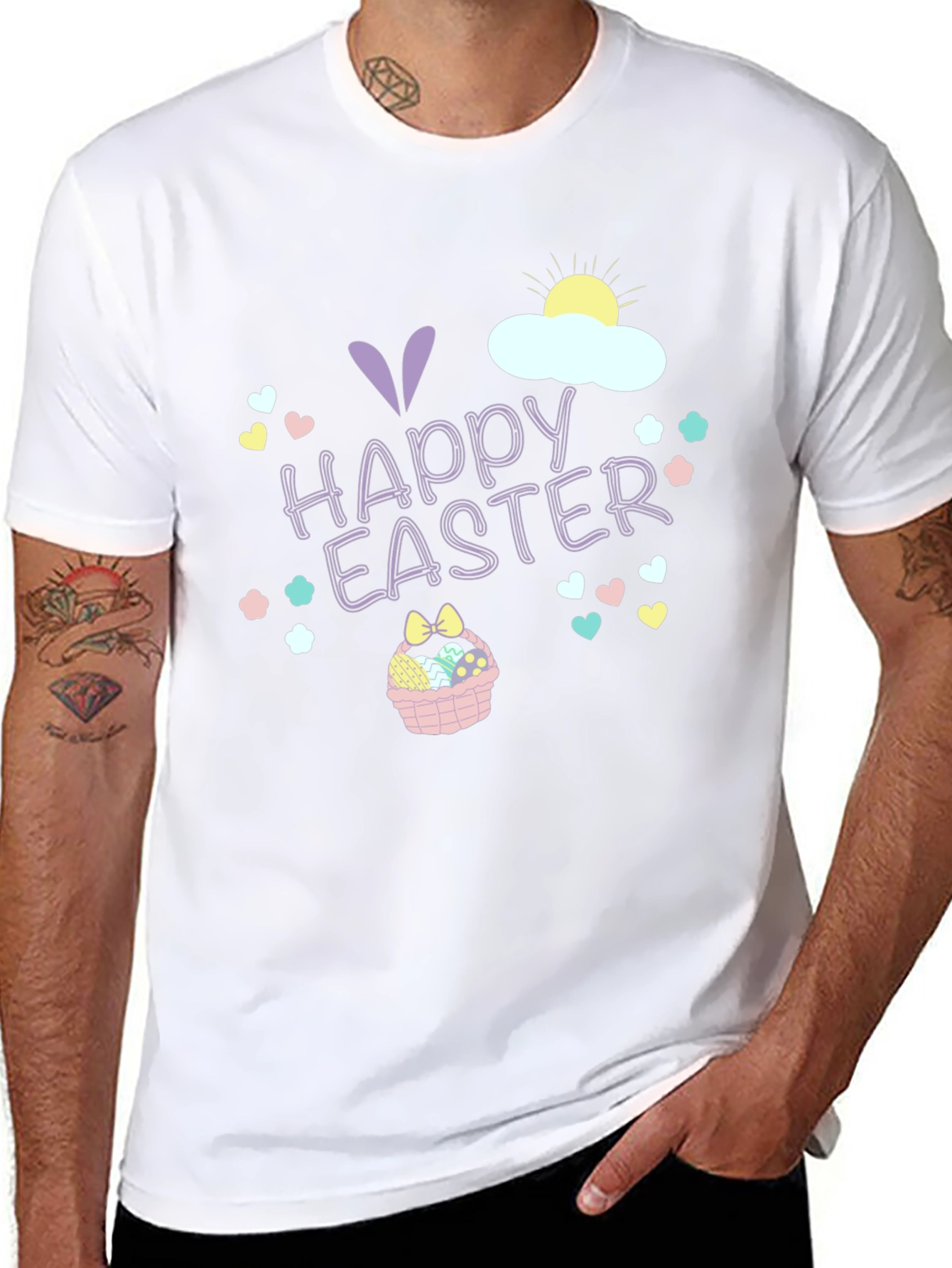 Happy Easter T-Shirt Black Crew Neck