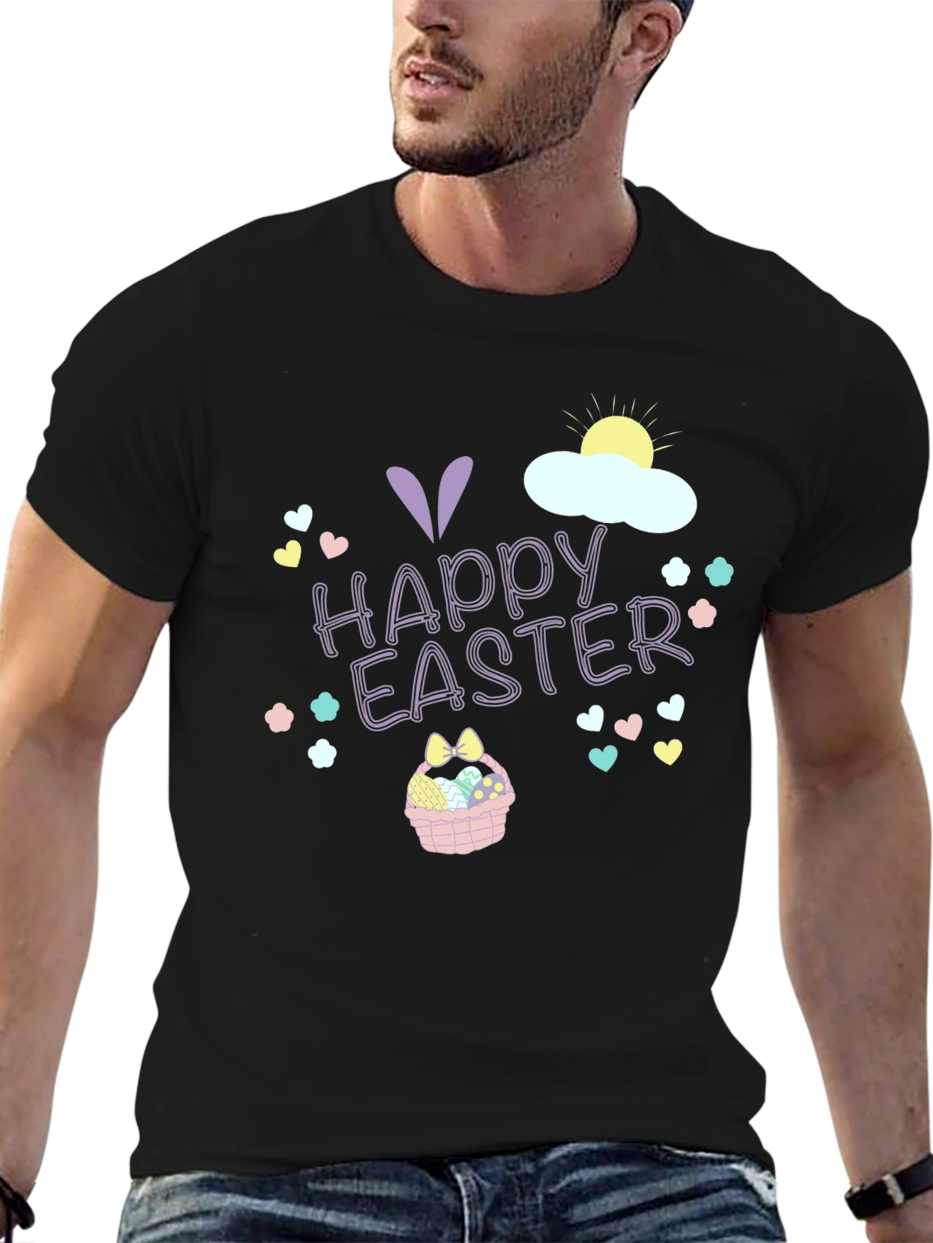 Happy Easter T-Shirt Black Crew Neck