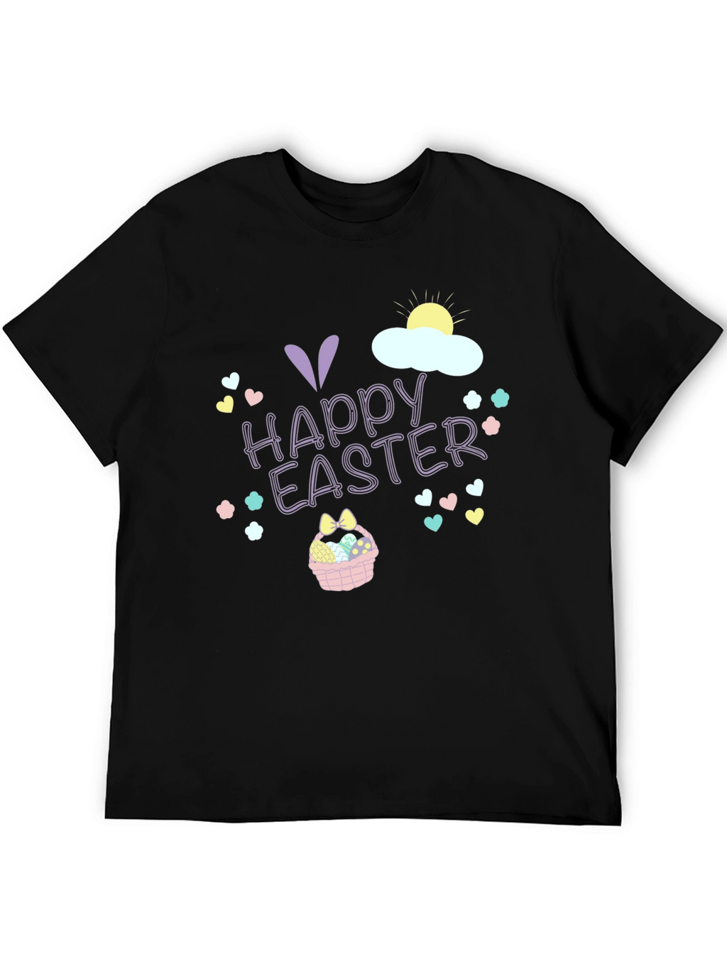 Happy Easter T-Shirt Black Crew Neck