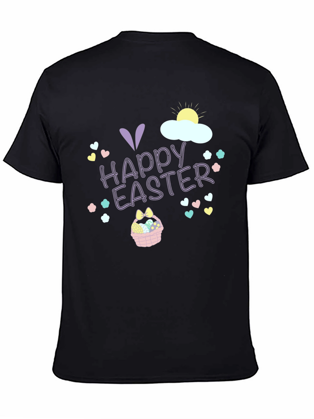 Happy Easter T-Shirt Black Crew Neck