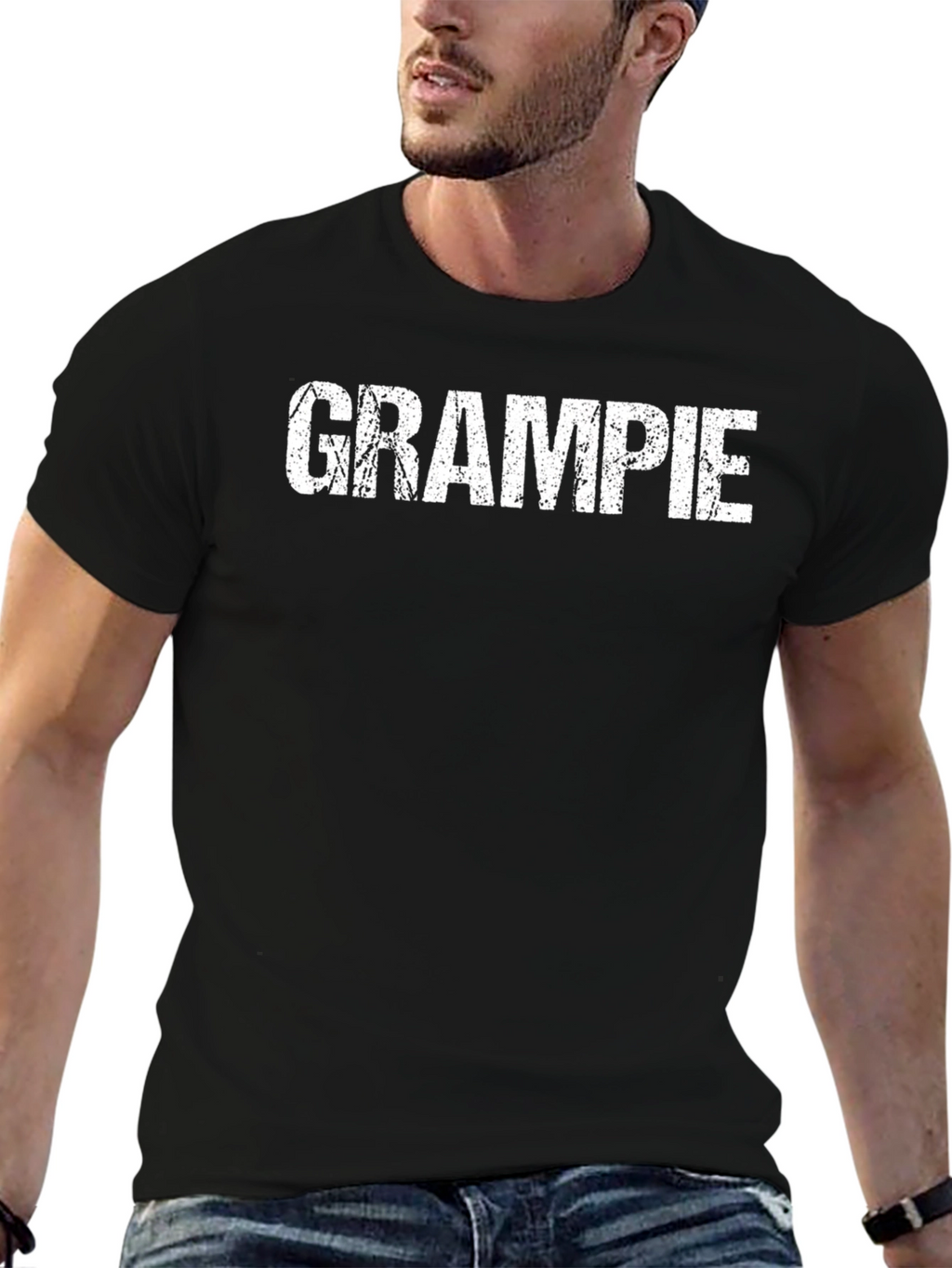 Grampie Distressed Text Tee - Soft Black T-Shirt
