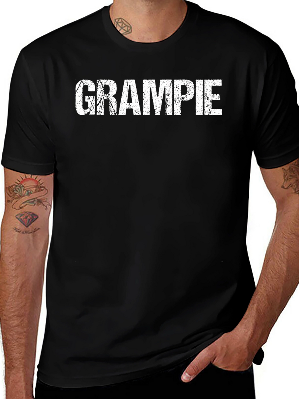 Grampie Distressed Text Tee - Soft Black T-Shirt