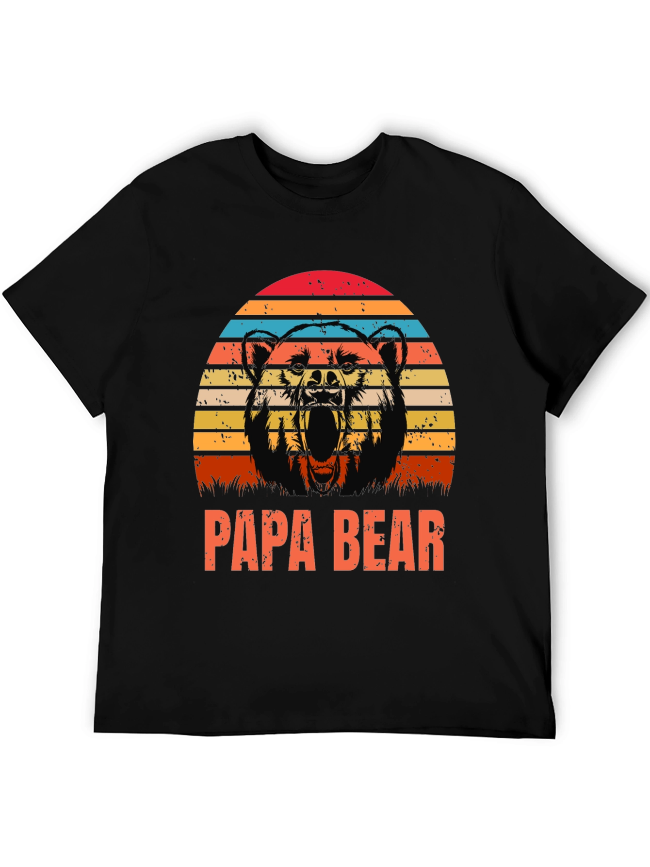 Papa Bear Graphic T-Shirt - Distressed Sunset Design