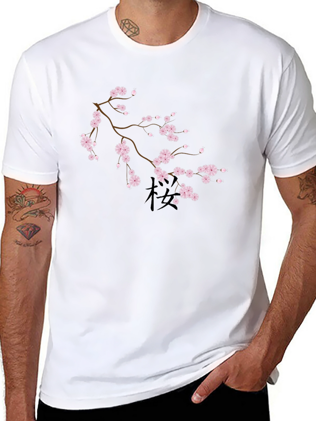 Black T-Shirt with Cherry Blossom Design