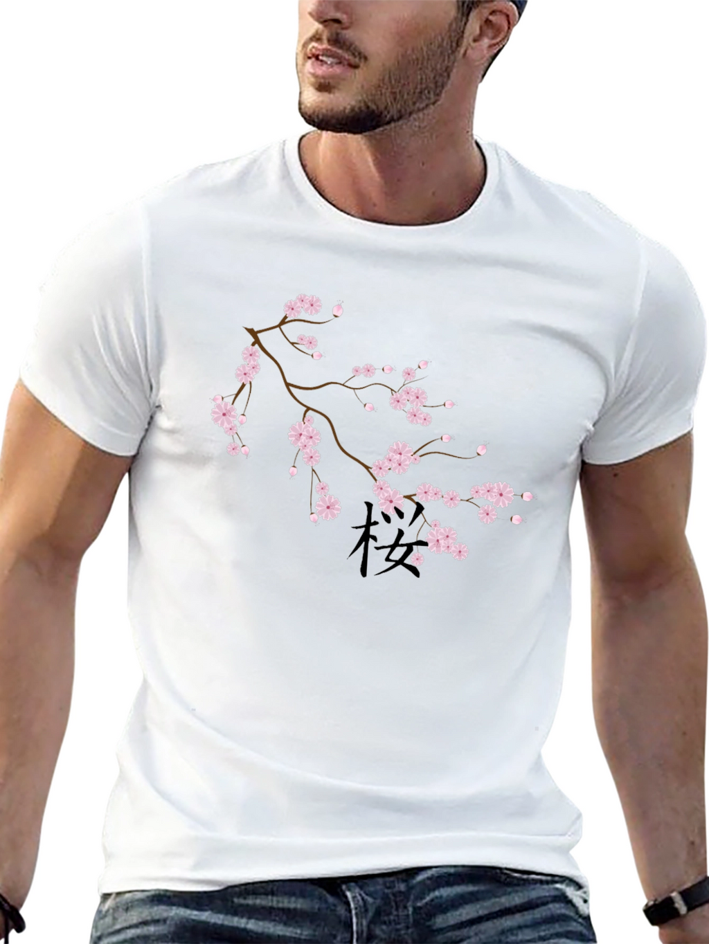 Black T-Shirt with Cherry Blossom Design
