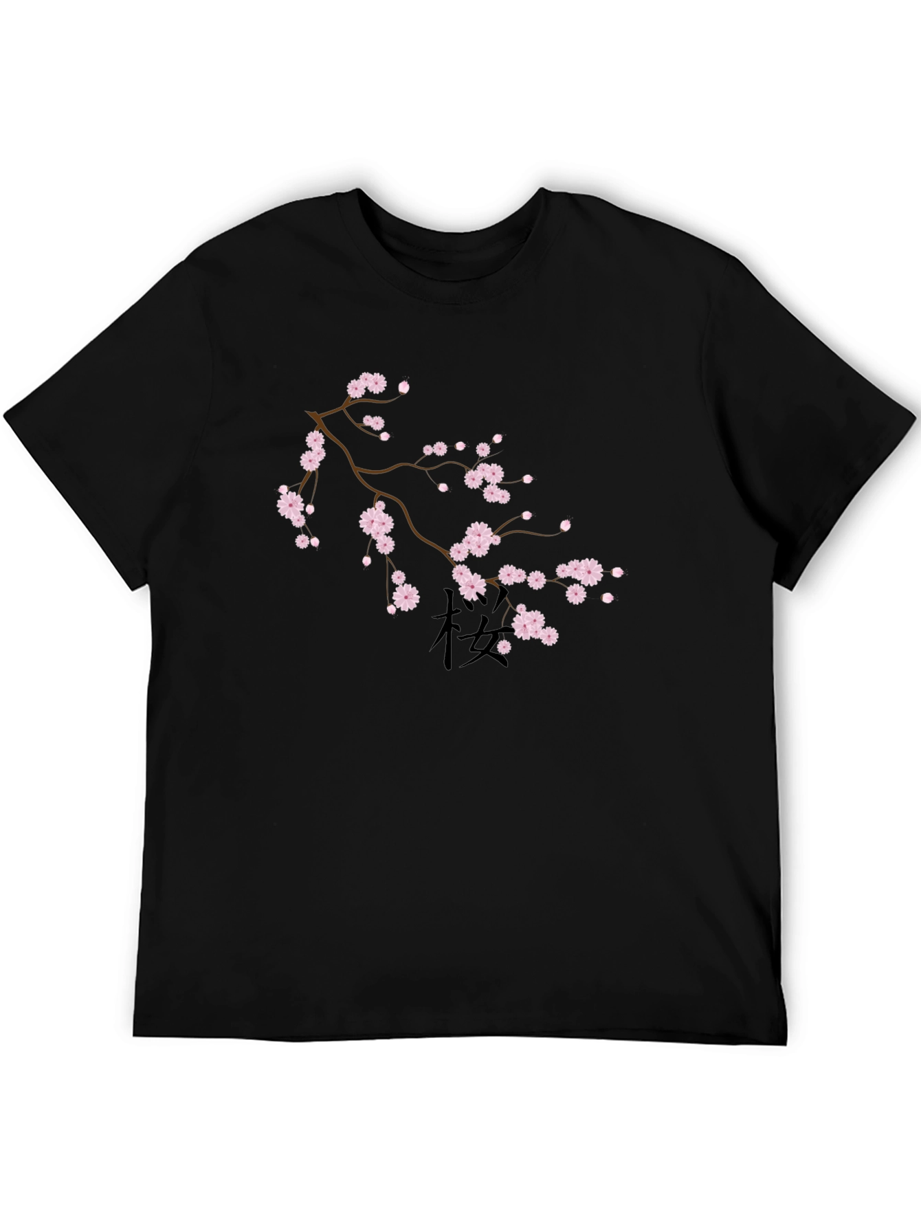 Black T-Shirt with Cherry Blossom Design