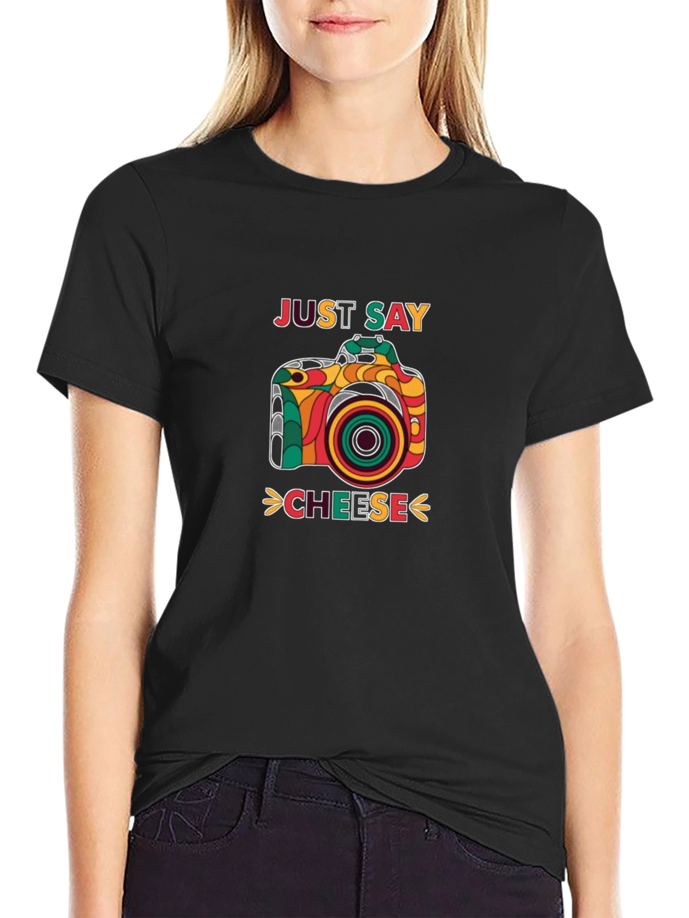 Just Say Cheese Retro Camera Graphic T-Shirt