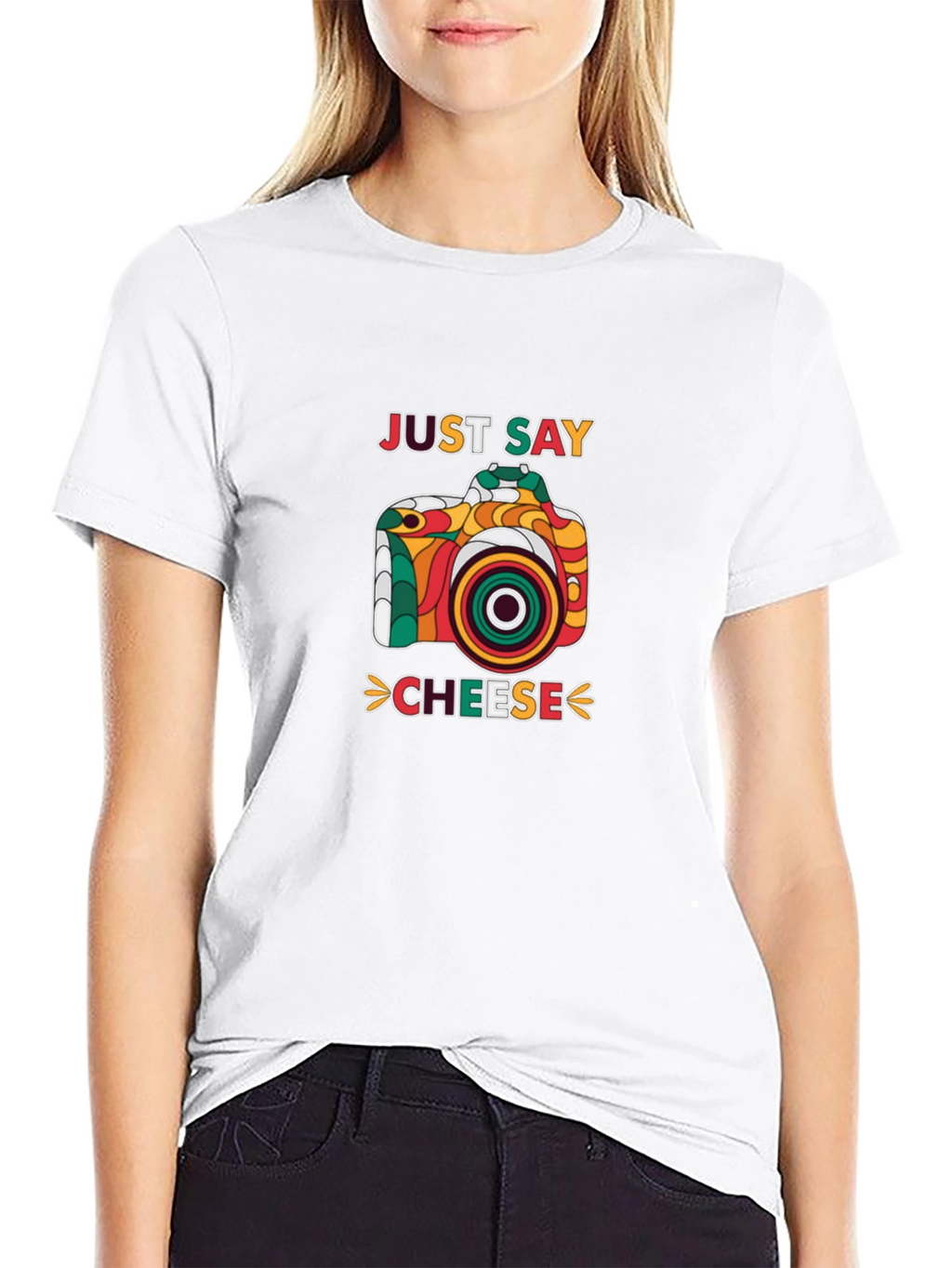 Just Say Cheese Retro Camera Graphic T-Shirt