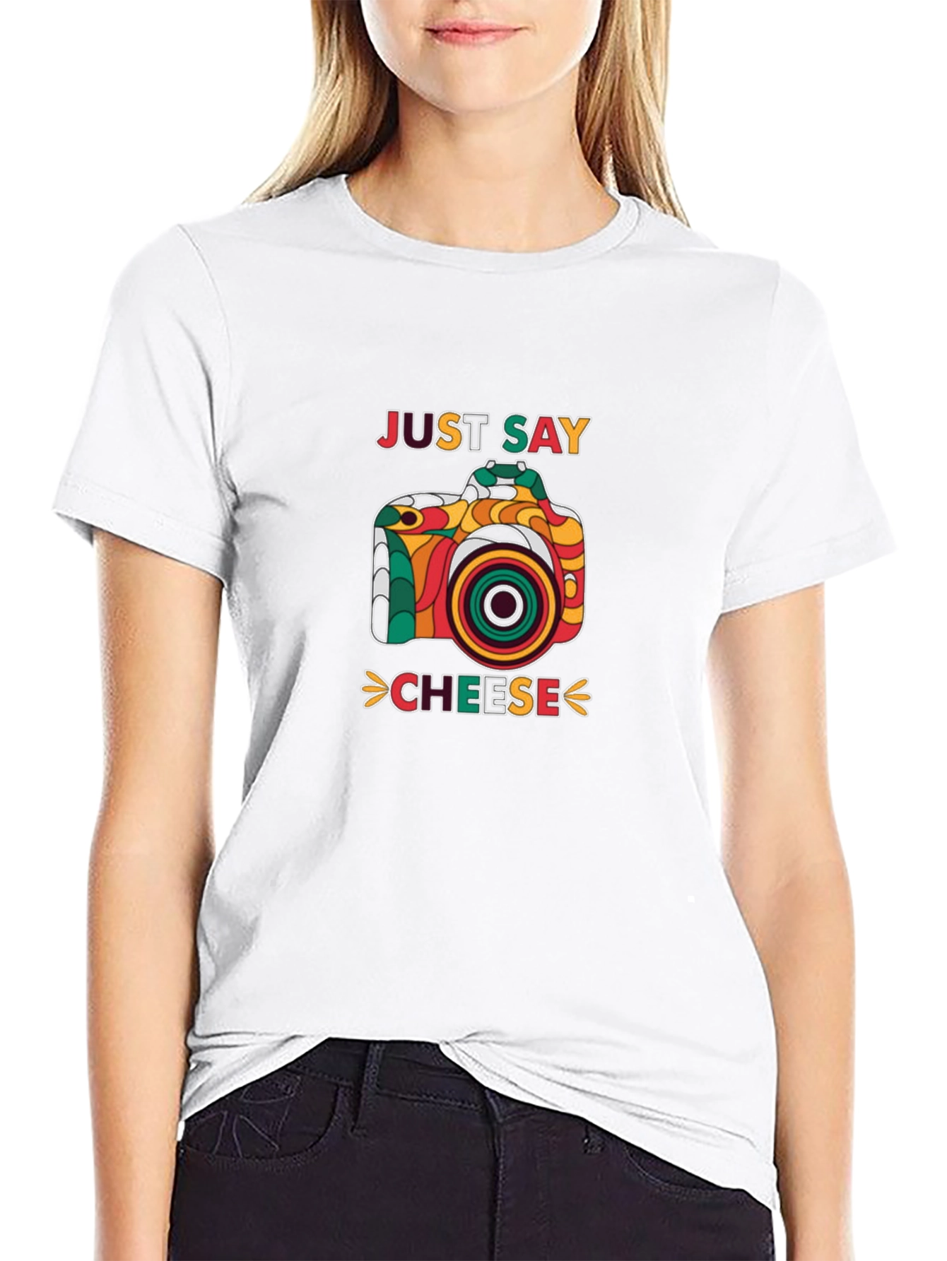Just Say Cheese Retro Camera Graphic T-Shirt