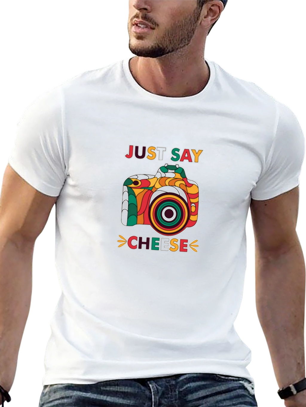 Just Say Cheese Retro Camera Graphic T-Shirt