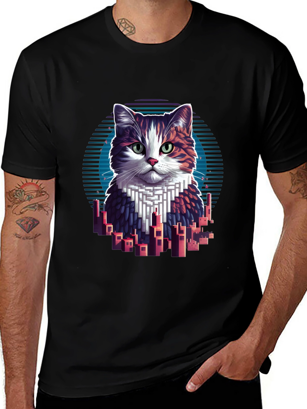 Cat Cityscape Graphic Tee - Unique Design T-Shirt