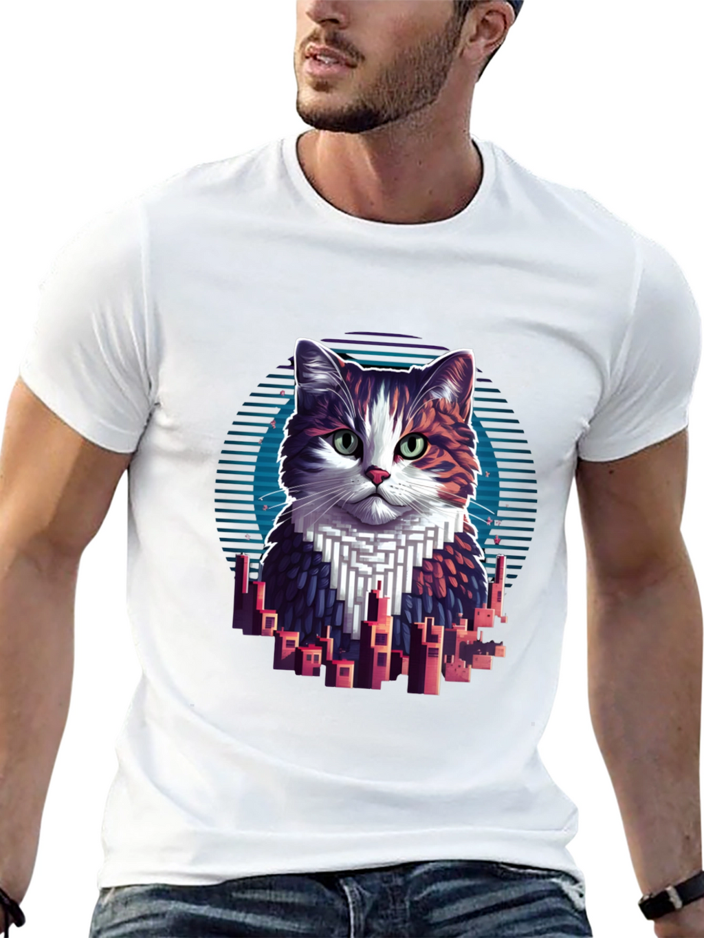 Cat Cityscape Graphic Tee - Unique Design T-Shirt