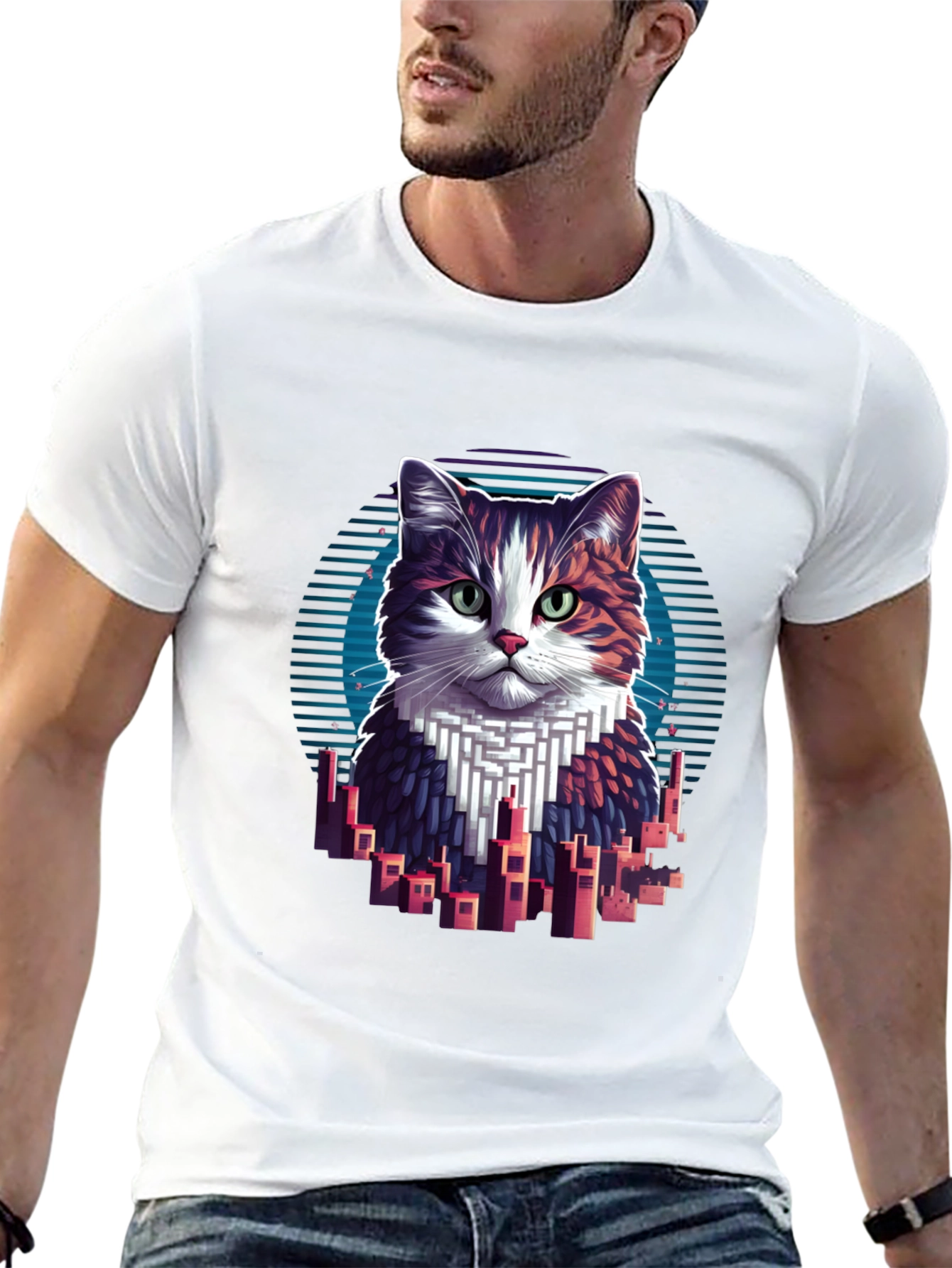 Cat Cityscape Graphic Tee - Unique Design T-Shirt
