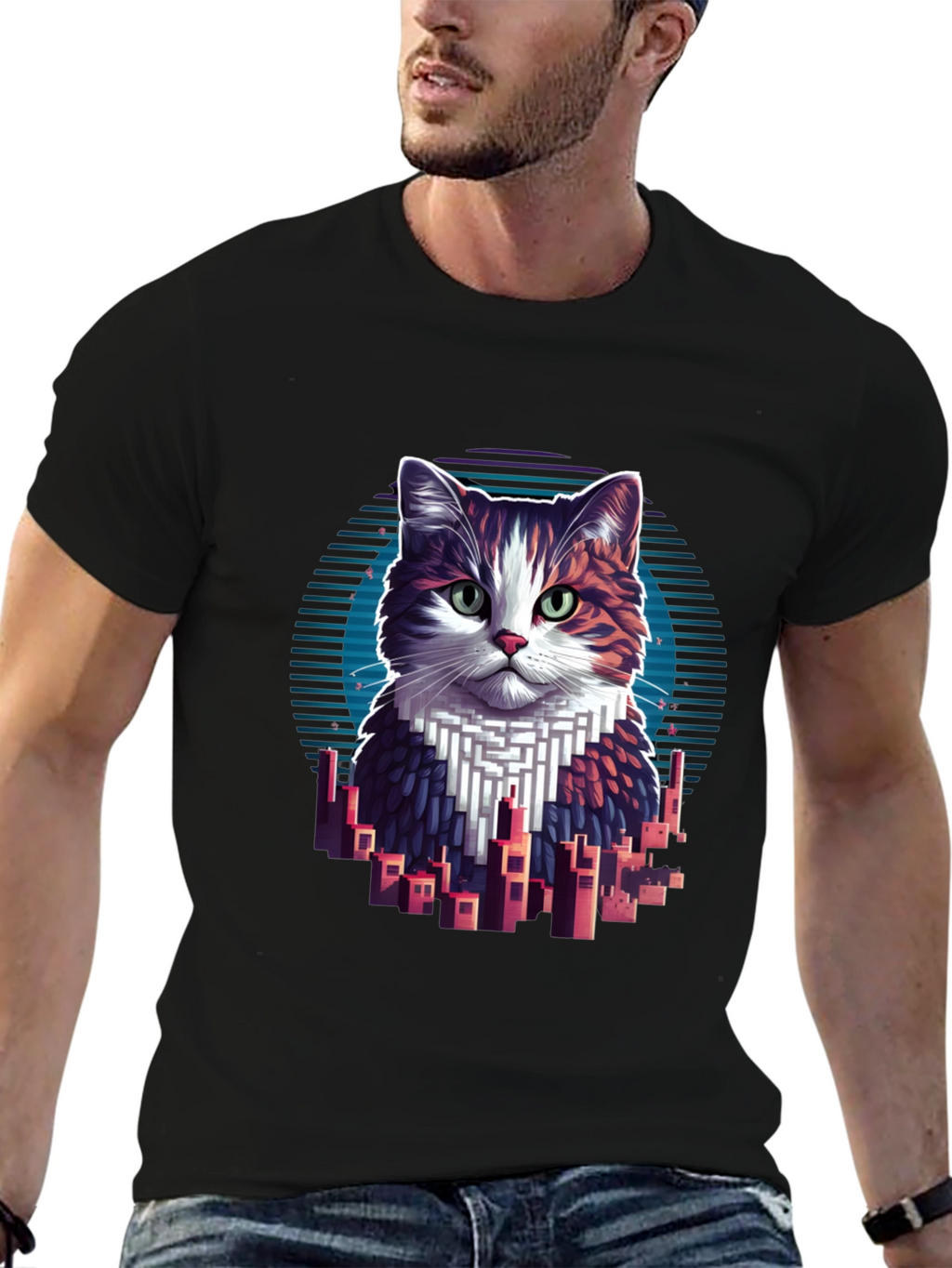 Cat Cityscape Graphic Tee - Unique Design T-Shirt