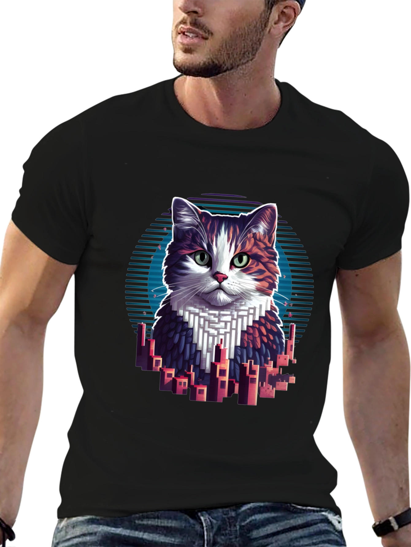 Cat Cityscape Graphic Tee - Unique Design T-Shirt