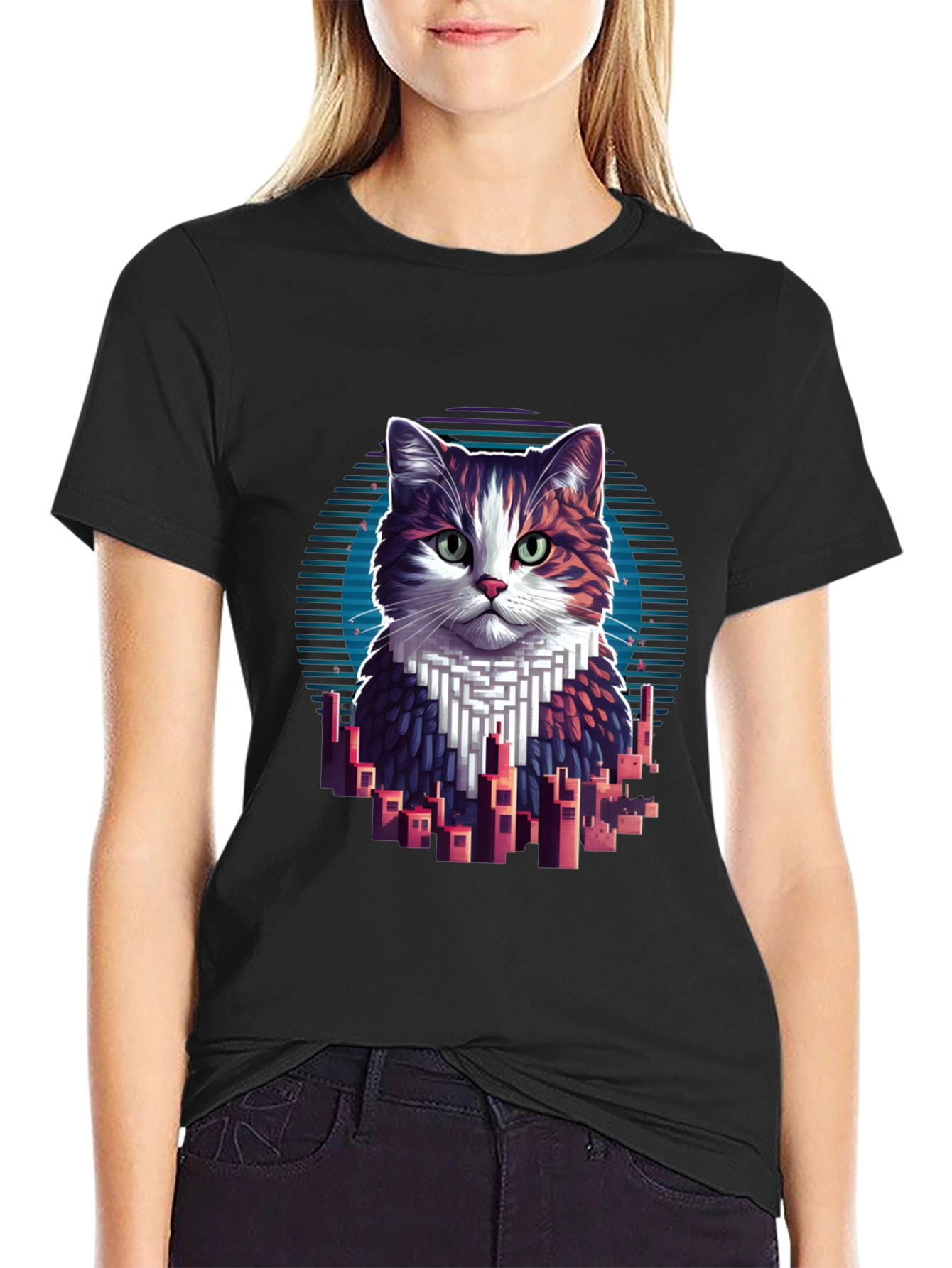 Cat Cityscape Graphic Tee - Unique Design T-Shirt