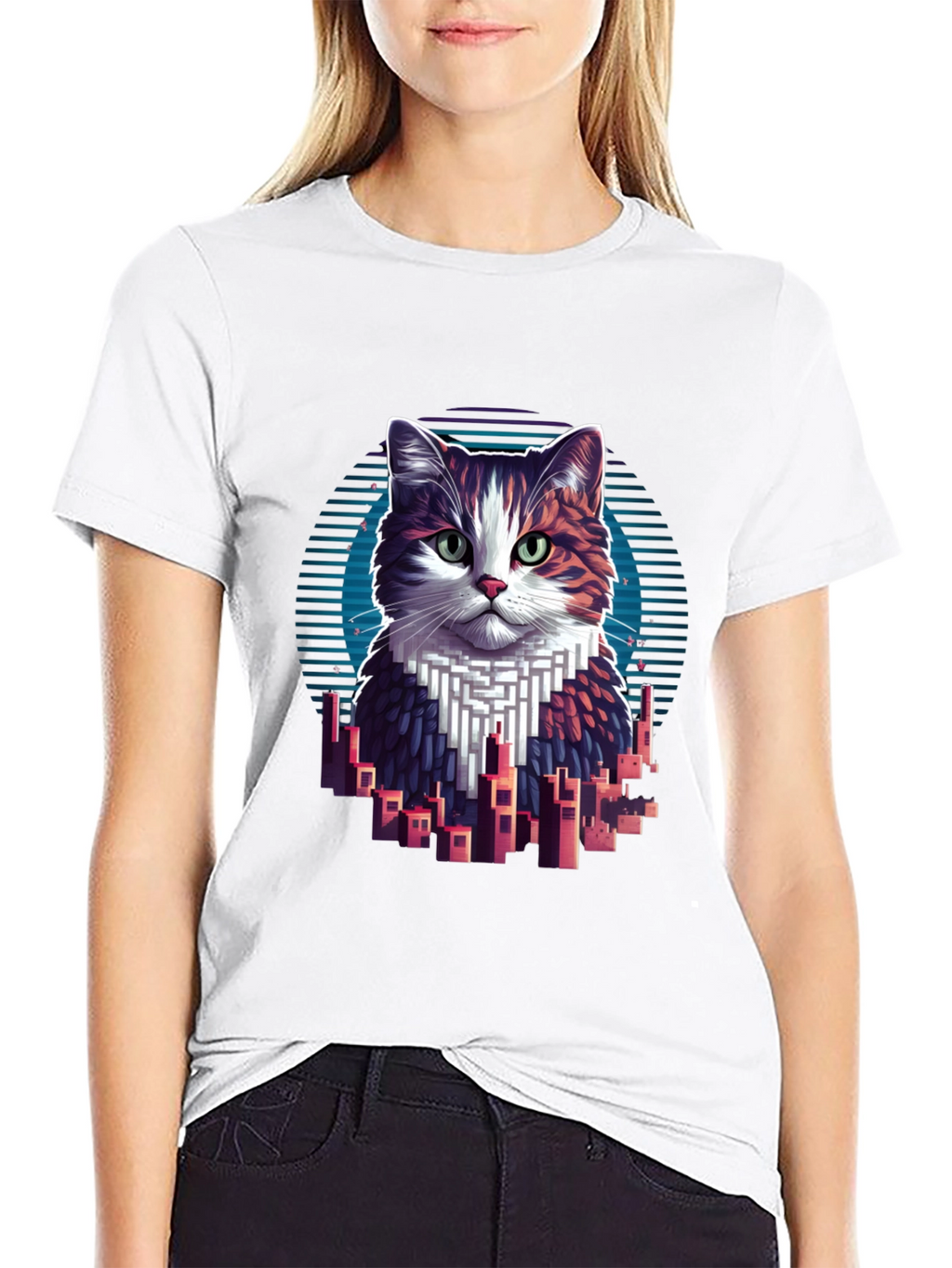 Cat Cityscape Graphic Tee - Unique Design T-Shirt