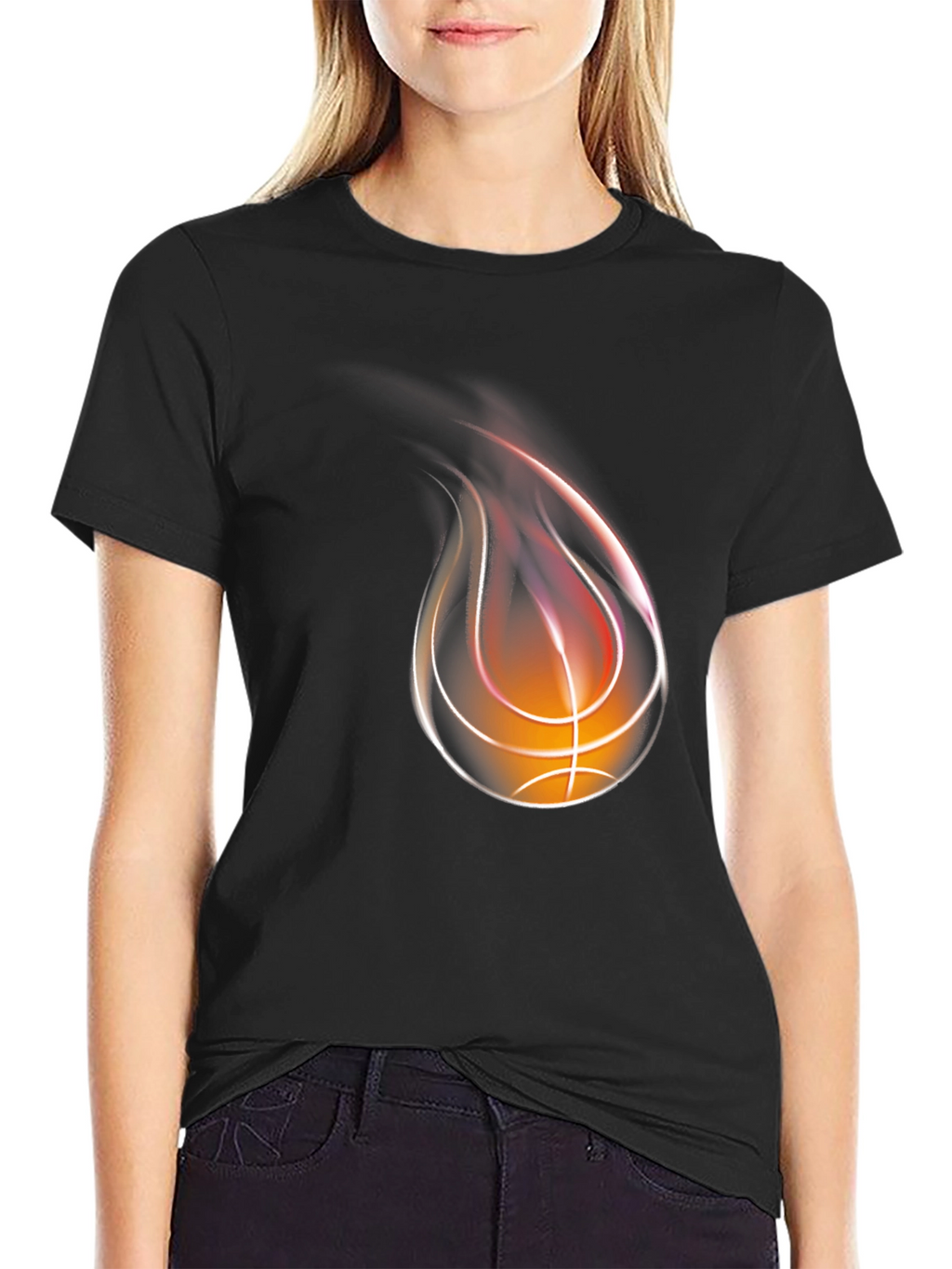 Flaming Basketball Graphic T-Shirt