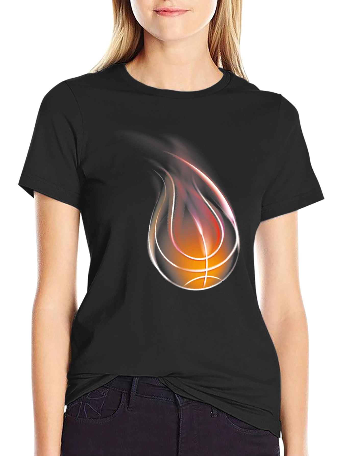 Flaming Basketball Graphic T-Shirt