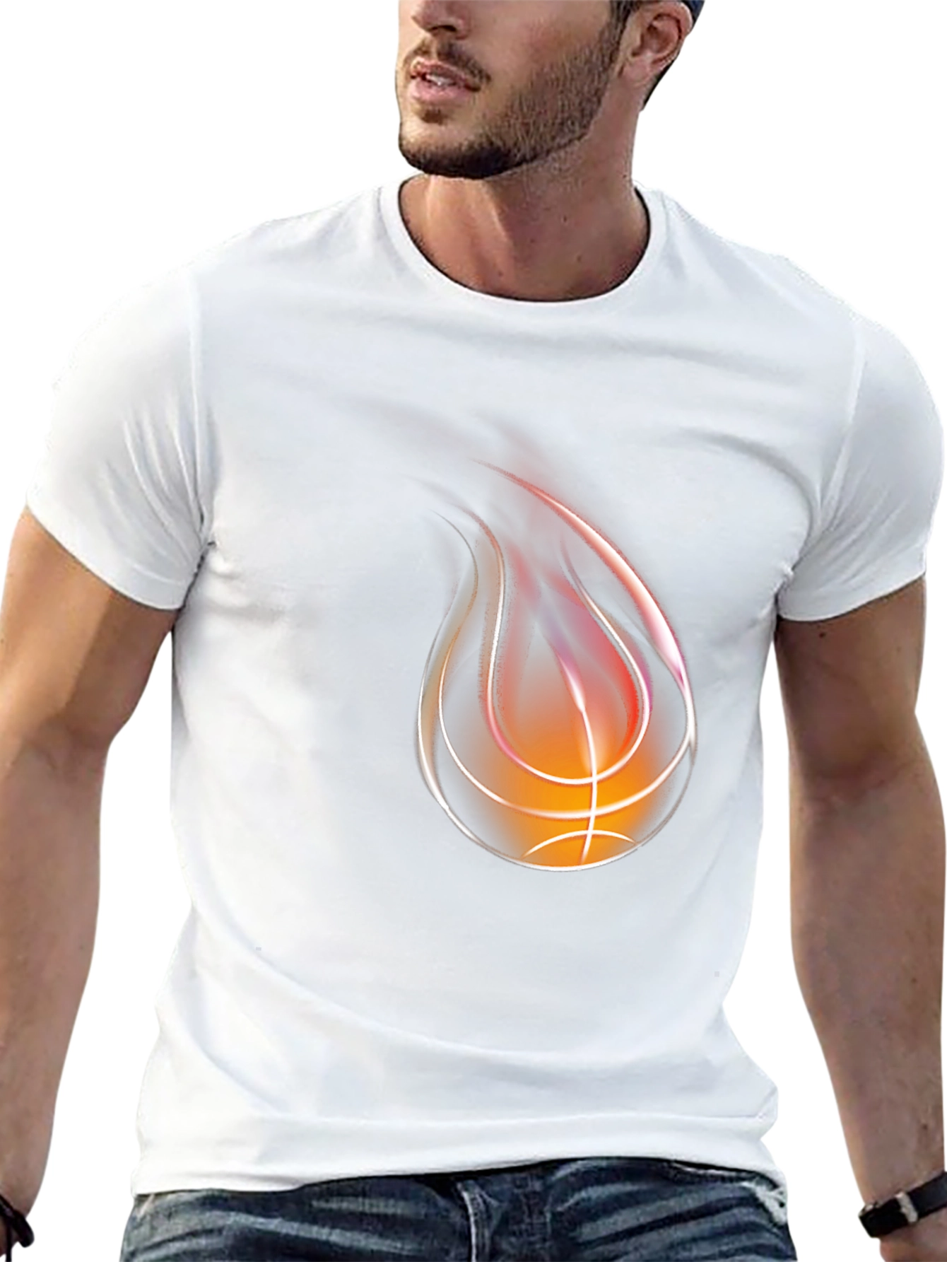 Flaming Basketball Graphic T-Shirt