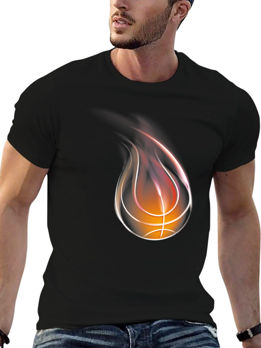 Flaming Basketball Graphic T-Shirt