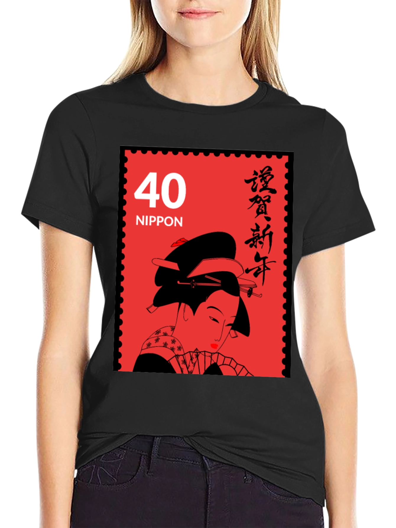Geisha Stamp Graphic T-Shirt - Vintage Japan Style Tee