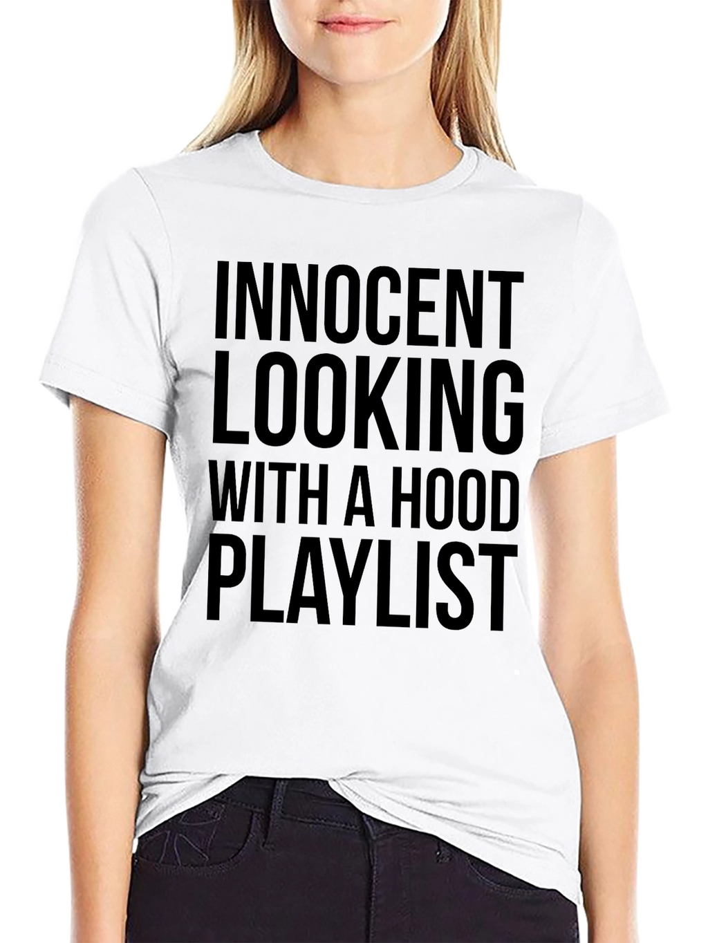 Innocent Looking Hood Playlist Black Graphic T-Shirt