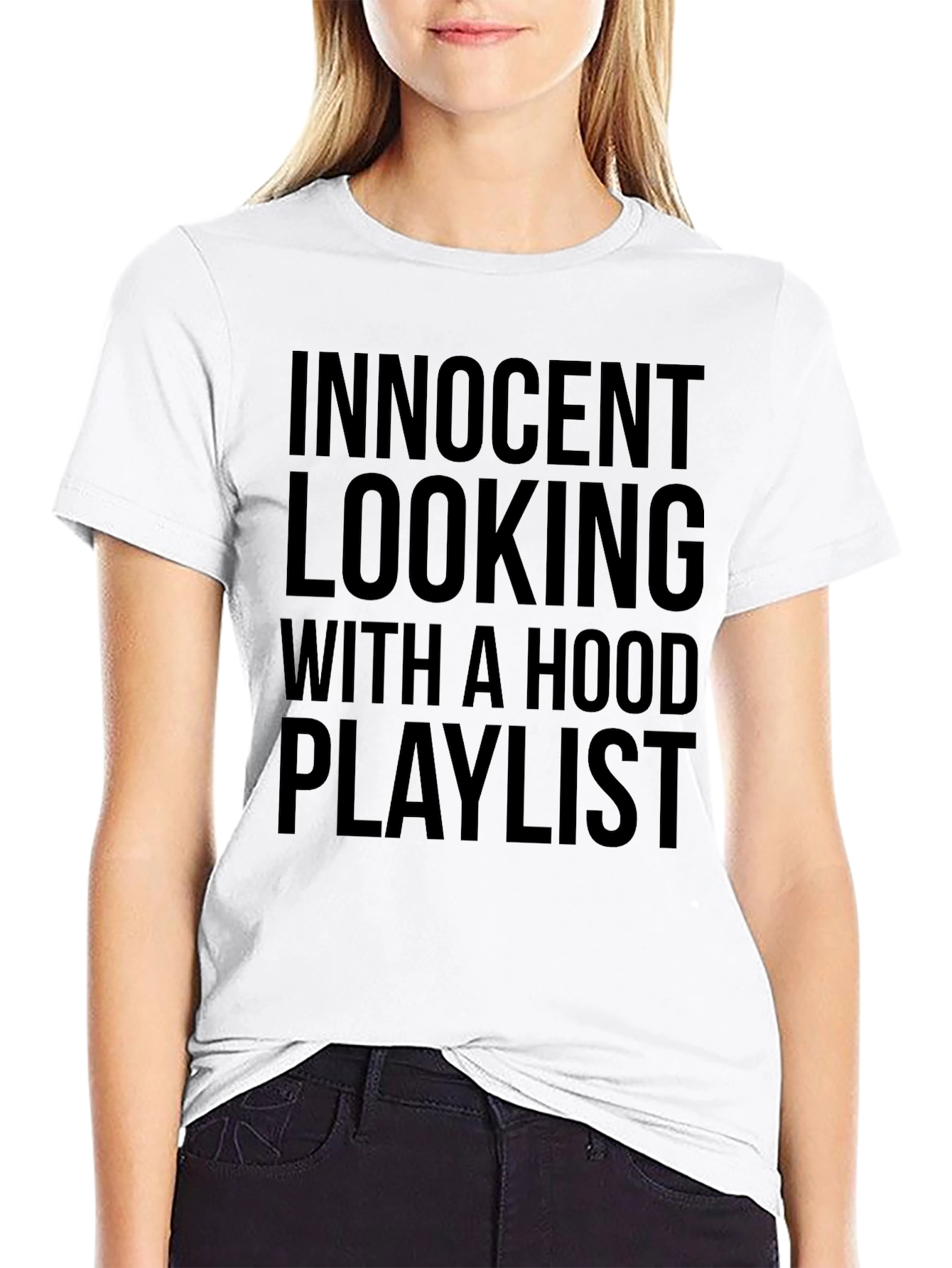 Innocent Looking Hood Playlist Black Graphic T-Shirt