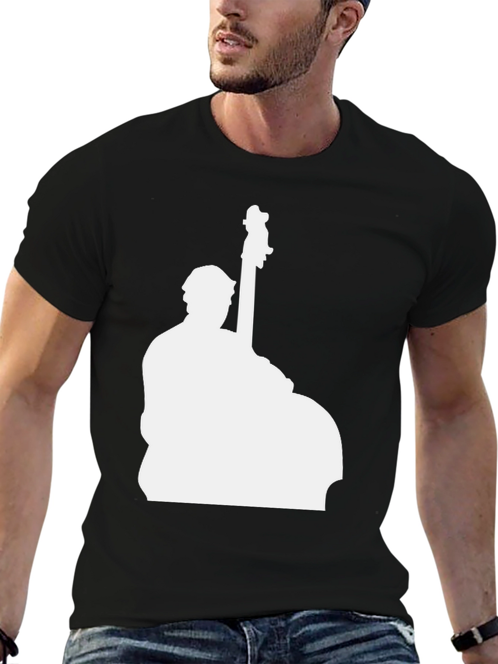 Bass Player Silhouette Black T-Shirt
