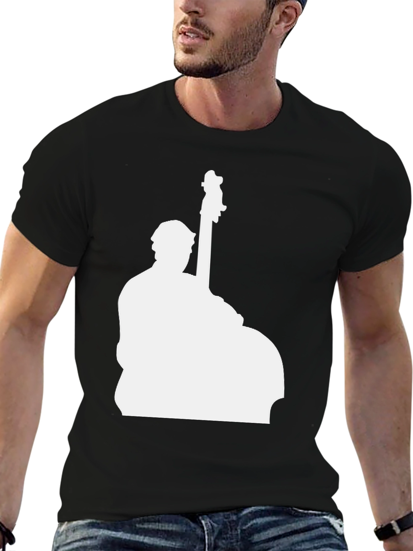 Bass Player Silhouette Black T-Shirt