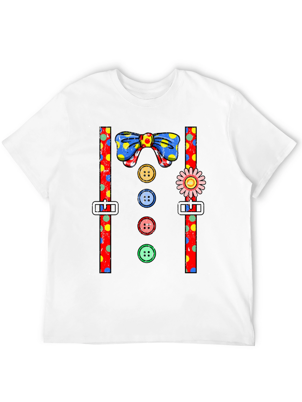 Clown Costume T-Shirt Bowtie Suspenders Buttons