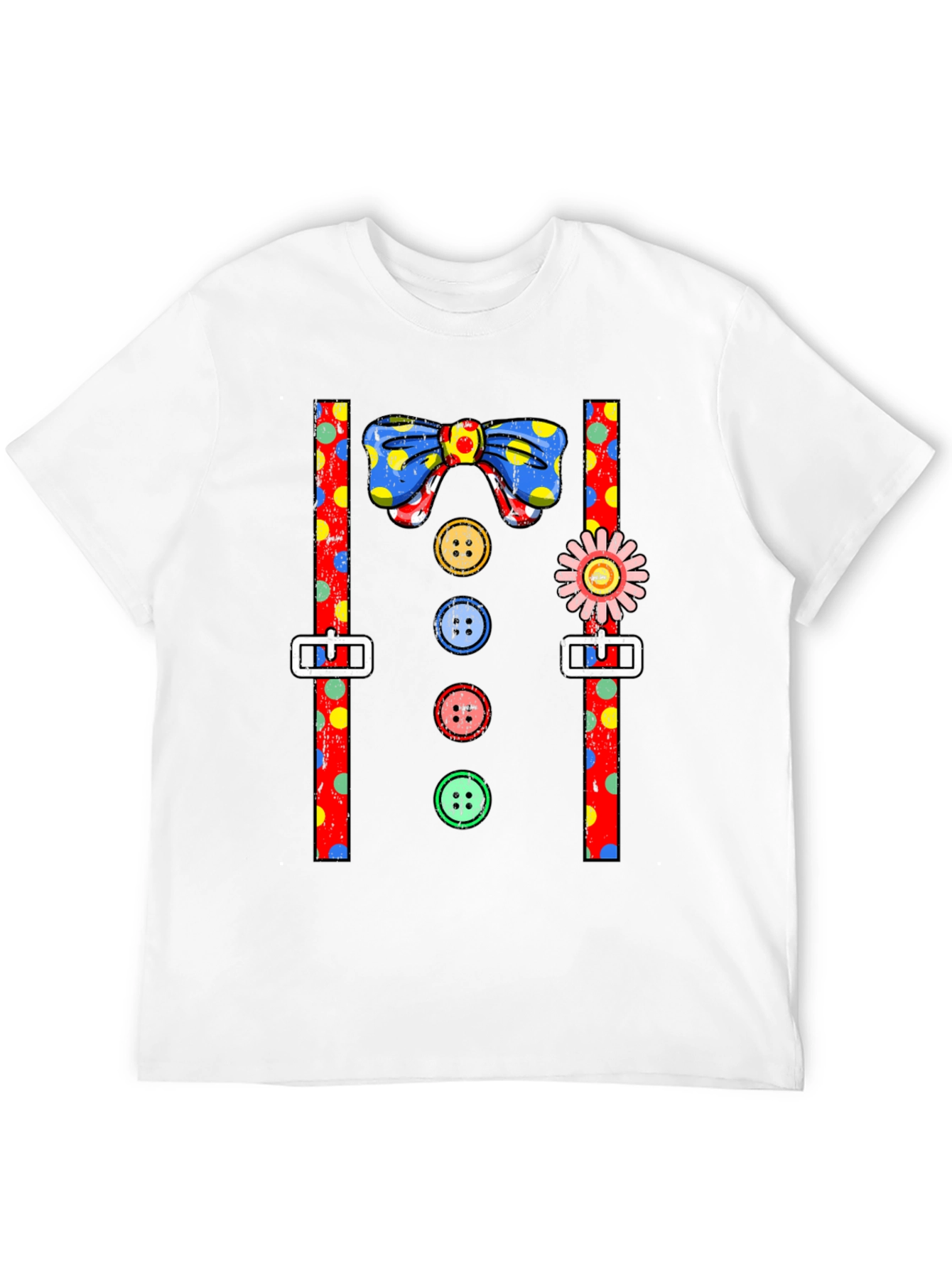 Clown Costume T-Shirt Bowtie Suspenders Buttons
