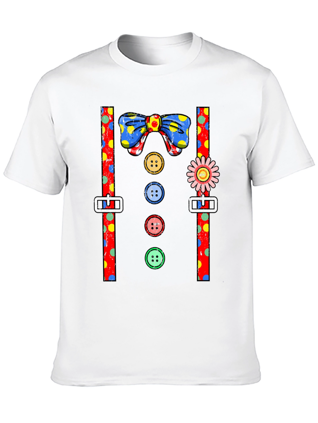 Clown Costume T-Shirt Bowtie Suspenders Buttons