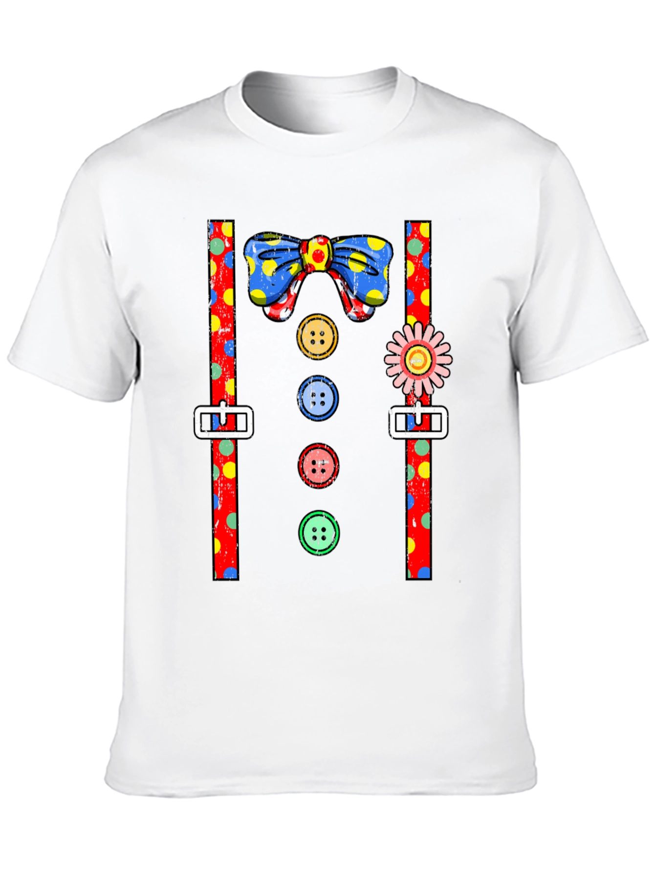 Clown Costume T-Shirt Bowtie Suspenders Buttons
