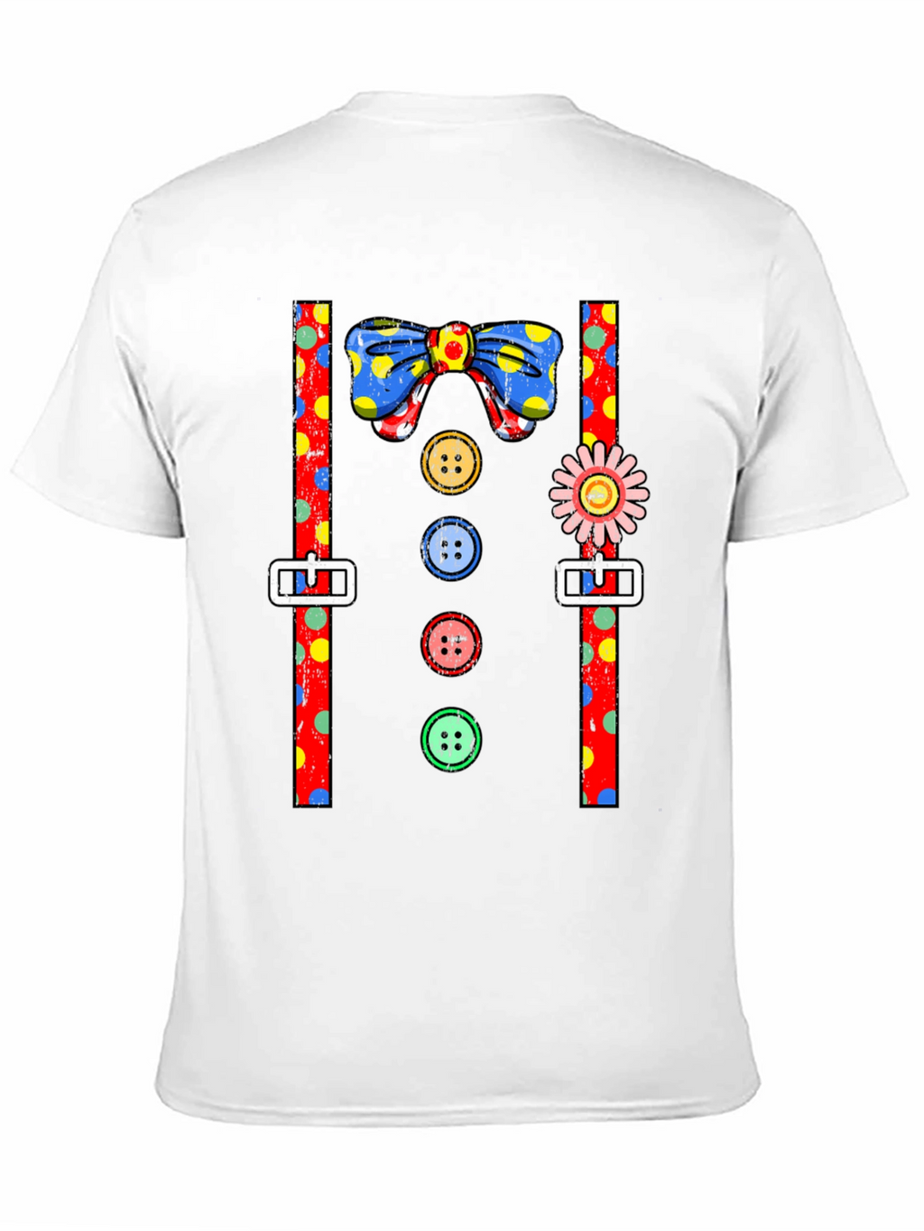 Clown Costume T-Shirt Bowtie Suspenders Buttons